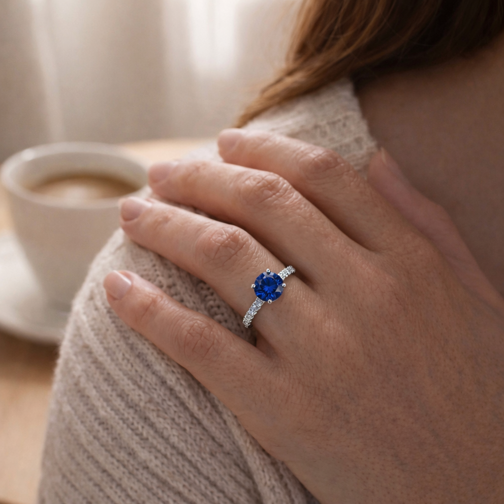Anillo Plata 925 Circón Azul Diseño Clásico-5
