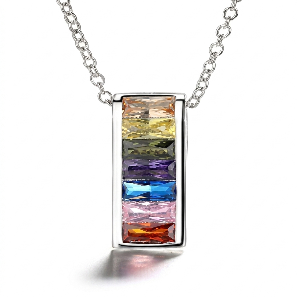 Collar Con Colgante Plata 925 Rectangular Circones Colores Plateado-0