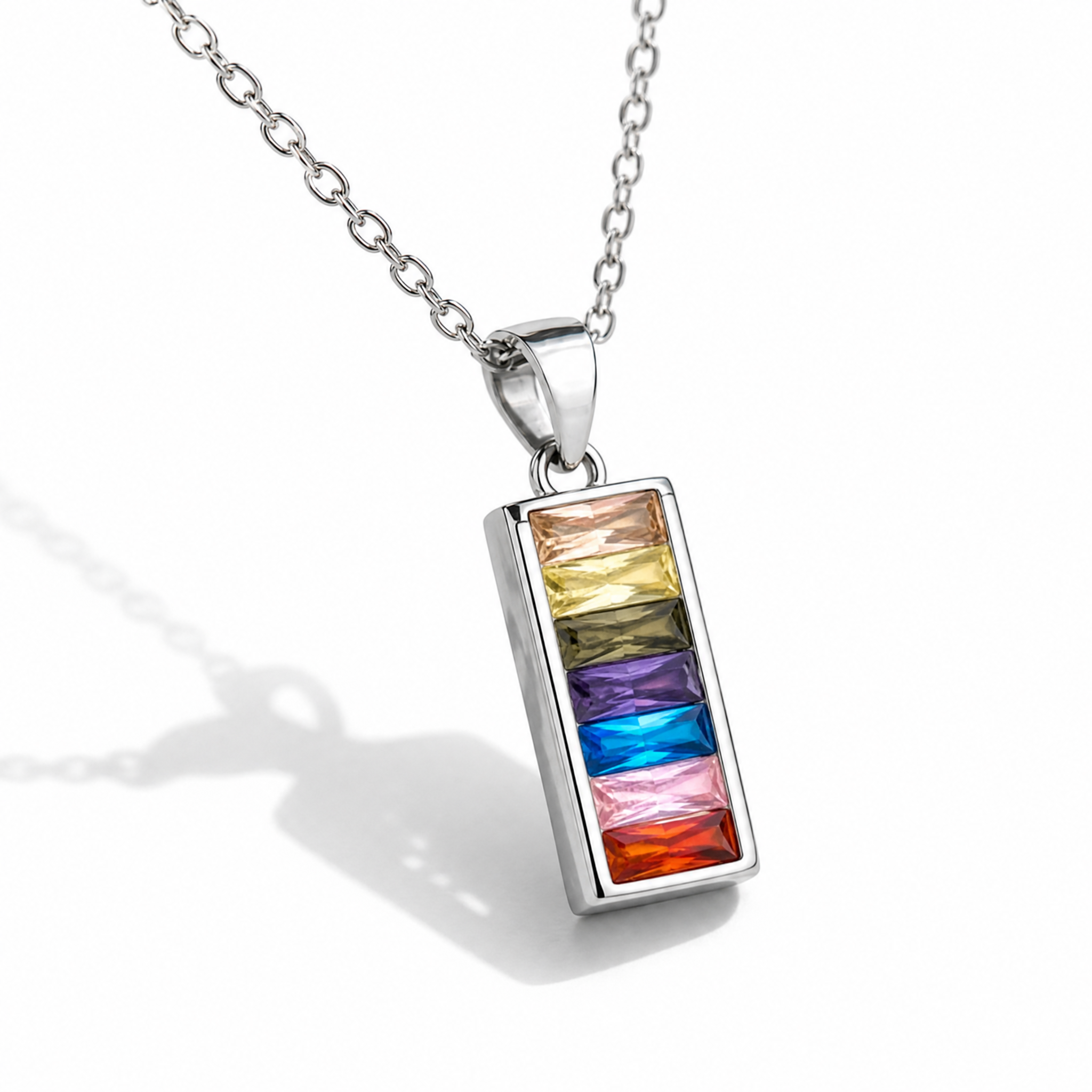 Collar Con Colgante Plata 925 Rectangular Circones Colores Plateado-1