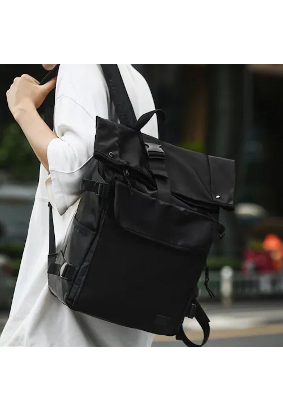 Mochila Urbana Negra Porta Notebook Hebilla Unisex-2