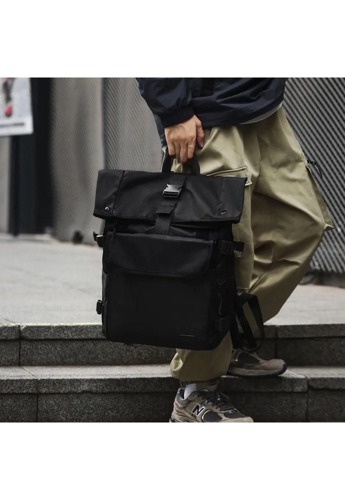 Mochila Urbana Negra Porta Notebook Hebilla Unisex-9