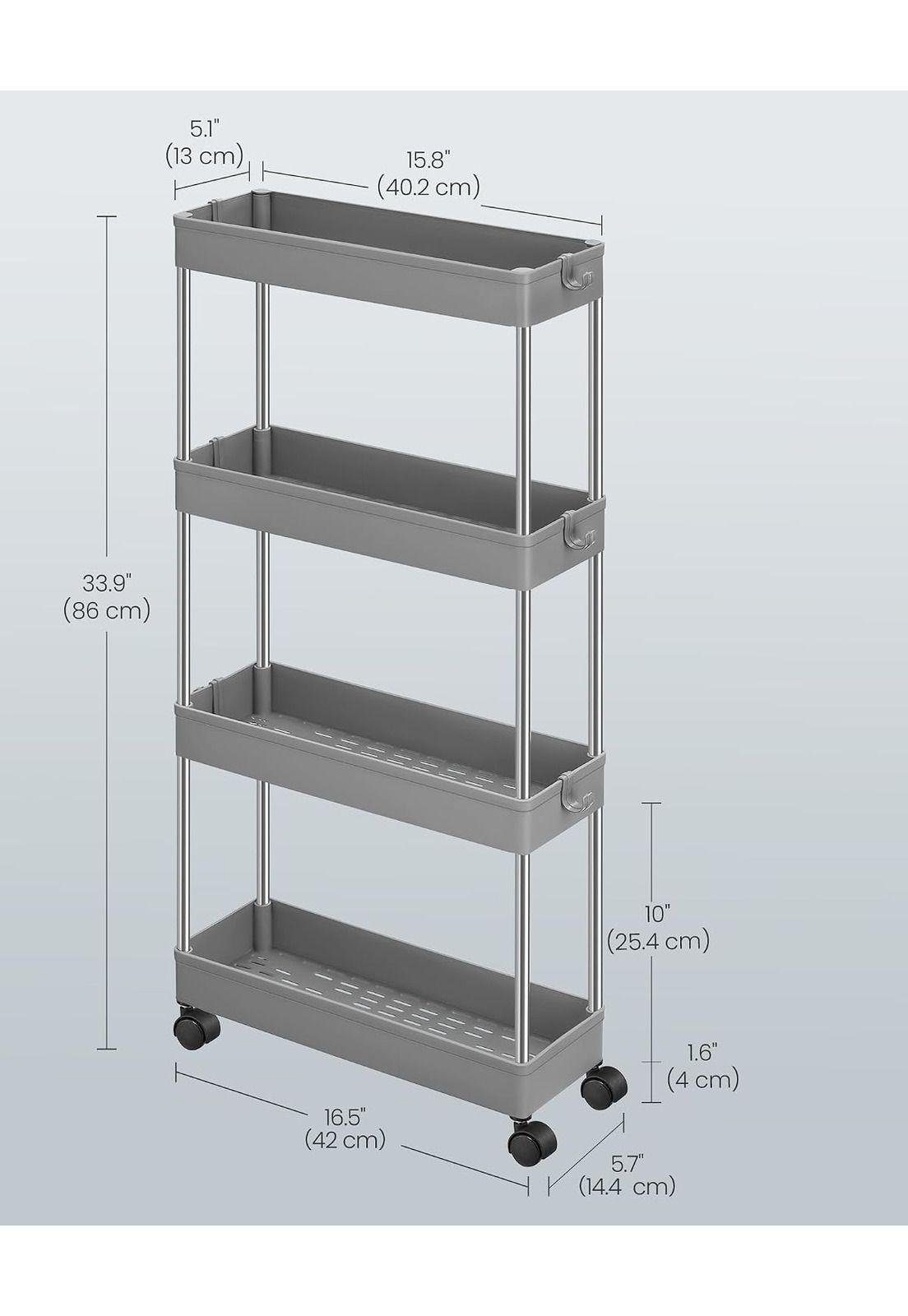 Carro Multiuso Songmics 4 Pisos Angosto Gris 14,4 Cm-3