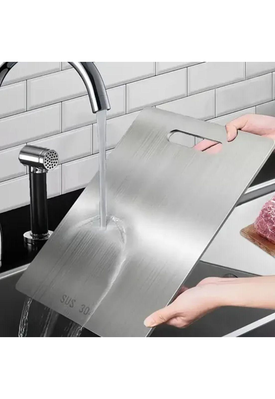 Tabla De Cortar Doble Cara Acero Inoxidable 36x25 Cocina Lisa-2
