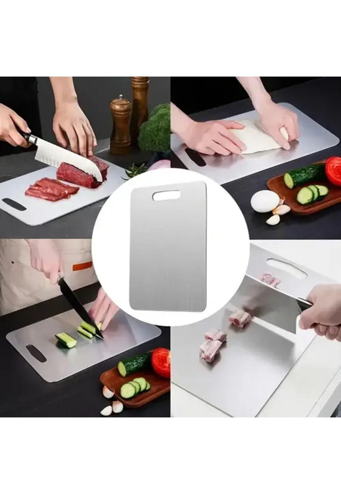 Tabla De Cortar Doble Cara Acero Inoxidable 36x25 Cocina Lisa-3
