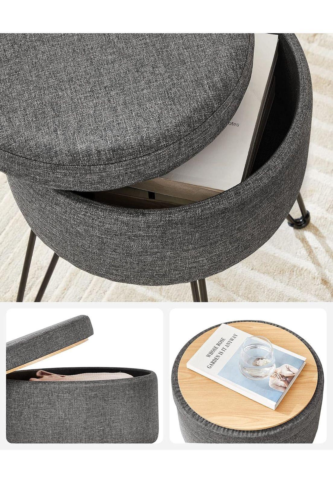 Taburete Puff Songmics Con Almacenaje 51 L Gris Oscuro-6