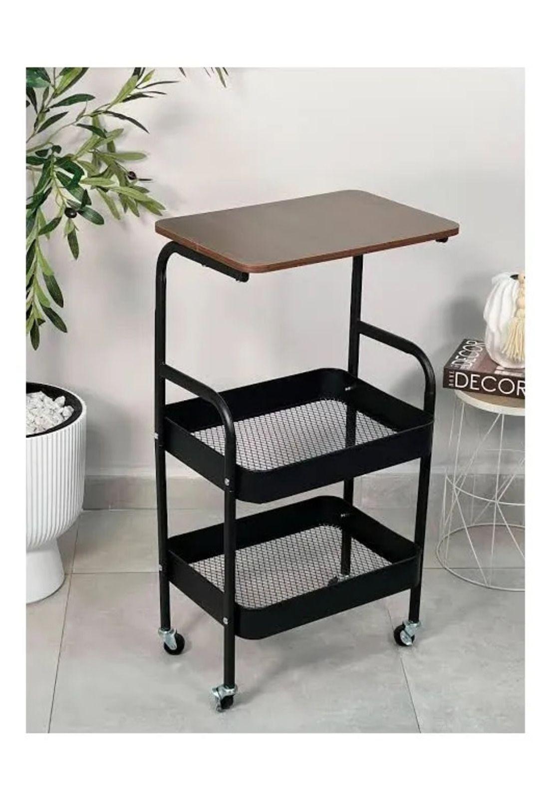Carro Organizador 3 Niveles Con Ruedas Living Cocina Dorm Café Con Negro-1