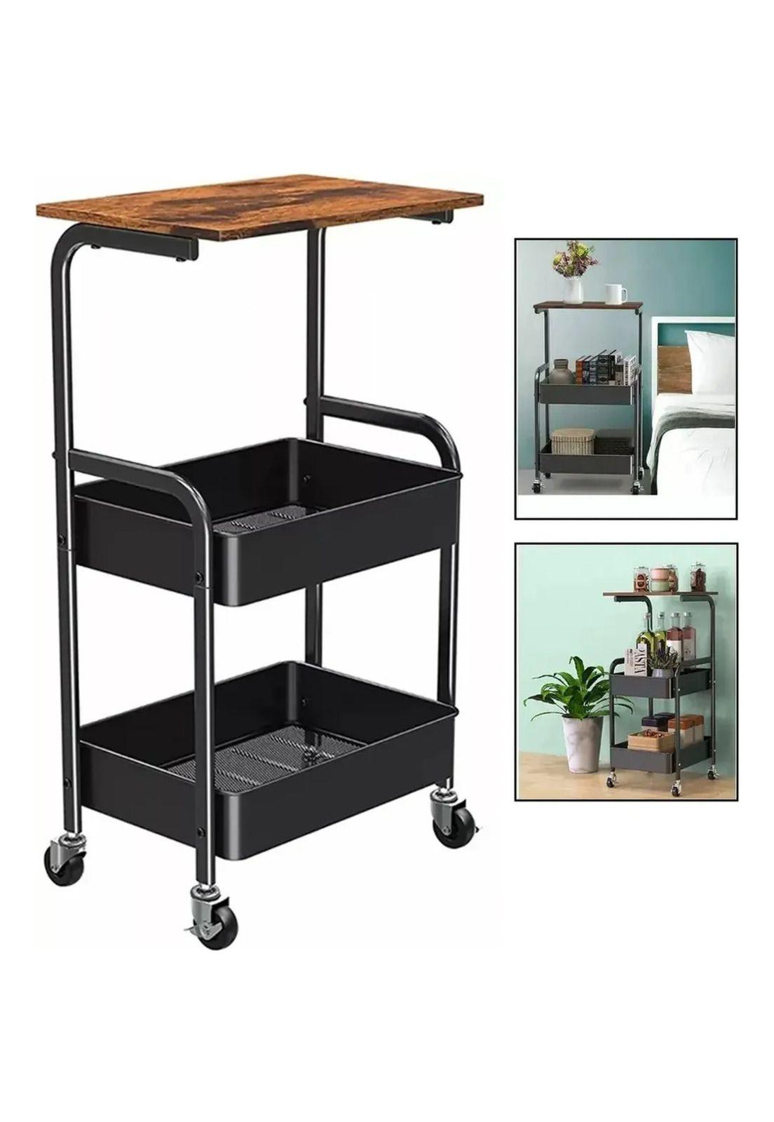 Carro Organizador 3 Niveles Con Ruedas Living Cocina Dorm Café Con Negro-2