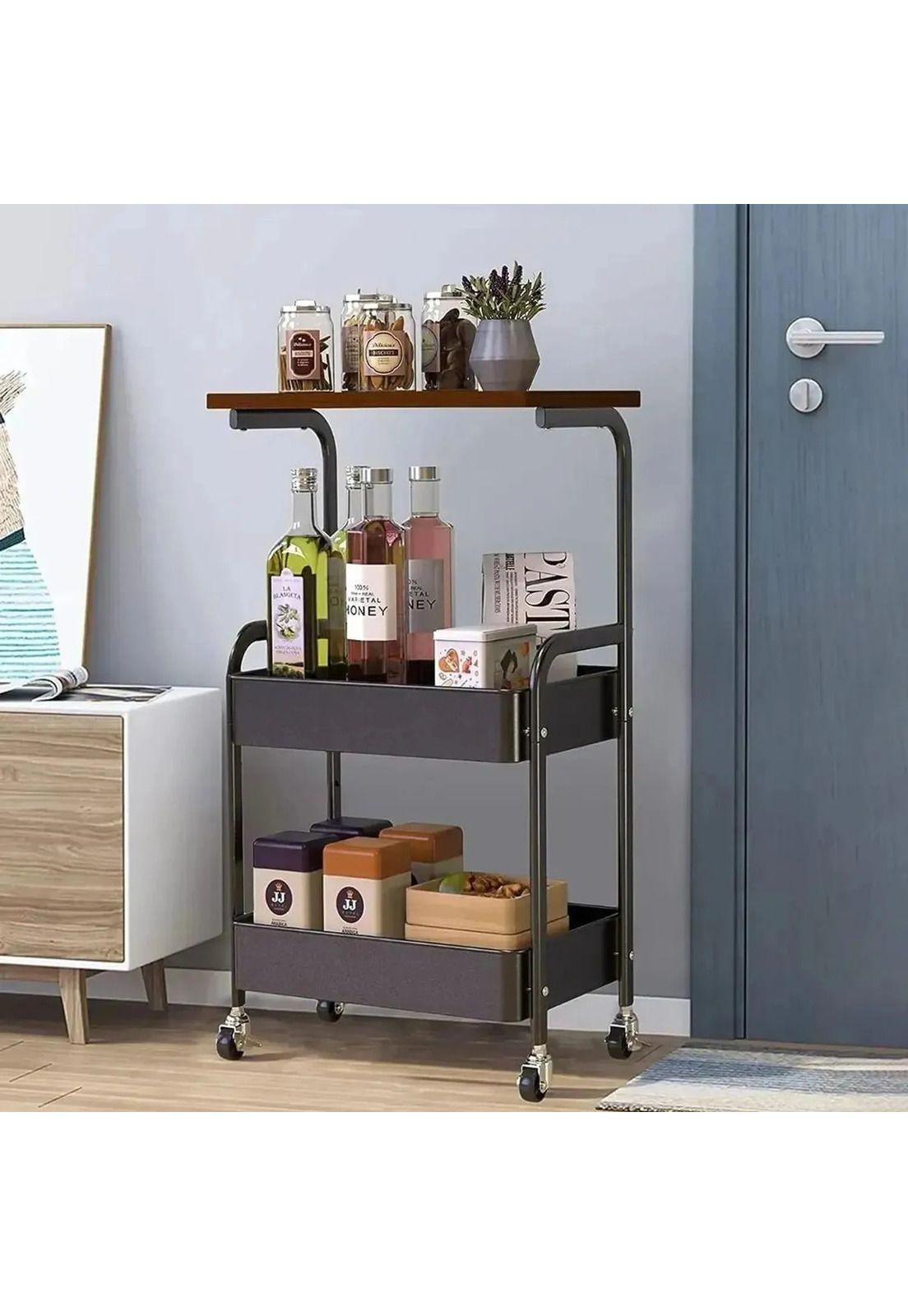 Carro Organizador 3 Niveles Con Ruedas Living Cocina Dorm Café Con Negro-3