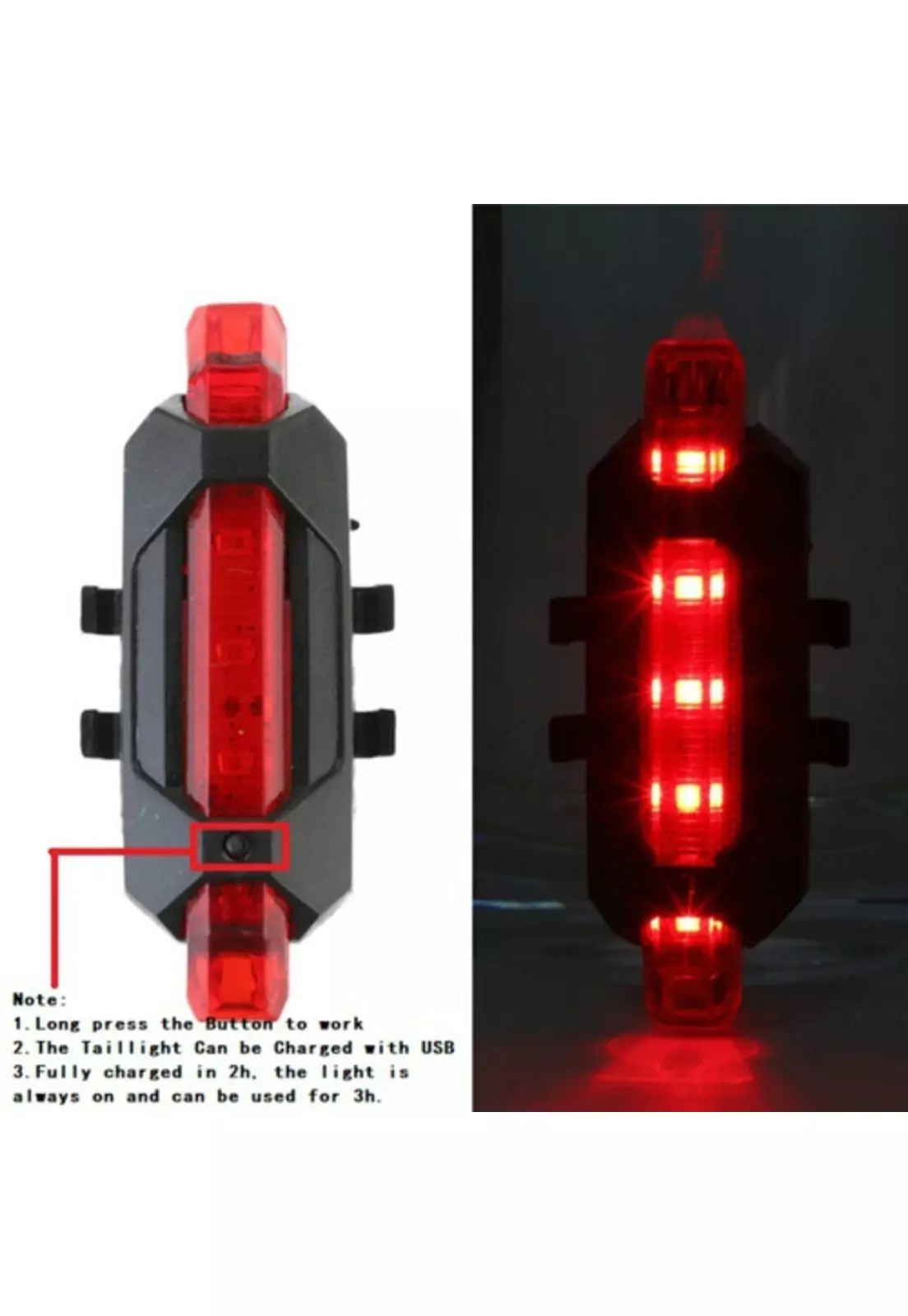 Luz Bicicleta Trasera Recargable Usb-3