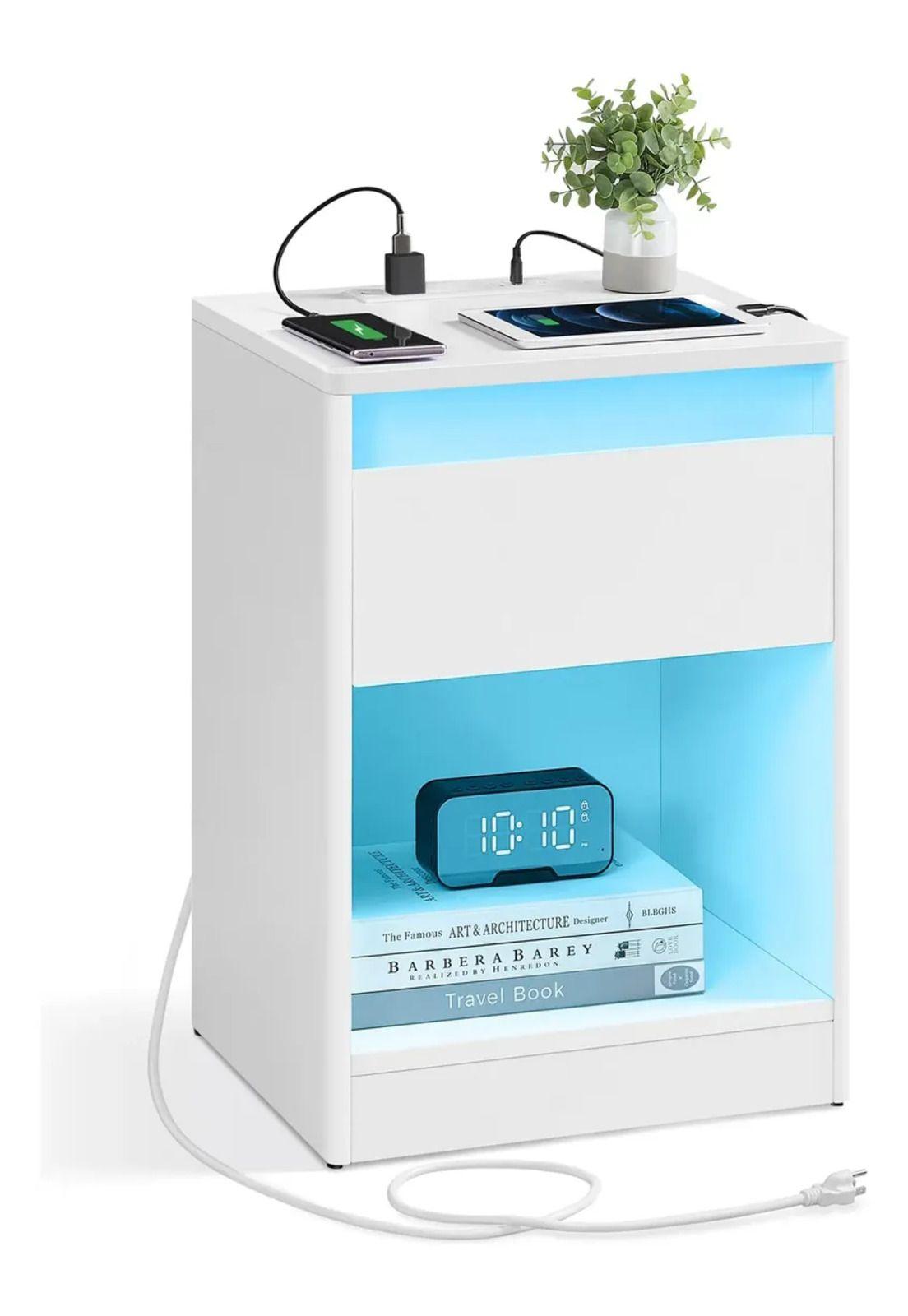 Velador Vasagle Con Luz LED USB Enchufes Y Cajón-4