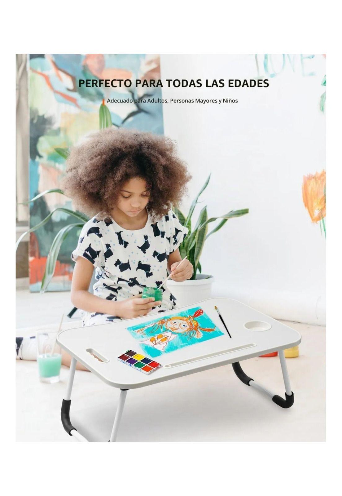 Mesa Notebook Plegable Cama Sofá Con Portavaso Blanco-2