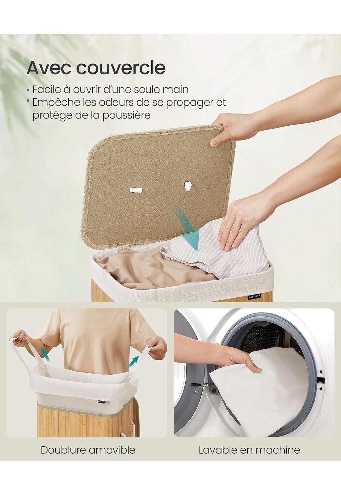 Canasto Ropa Songmics 72L Plegable Con Bolsa Lavable-2