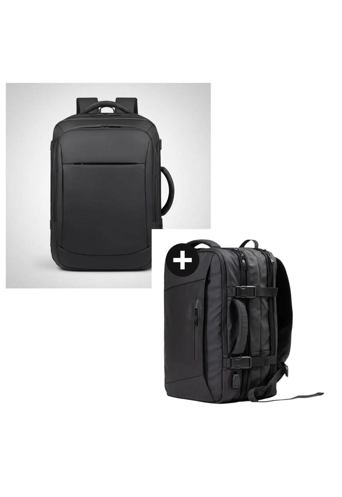 Pack 2 Mochilas Antirrobo Impermeables Expansibles 38l Usb Negro Impermeable-0