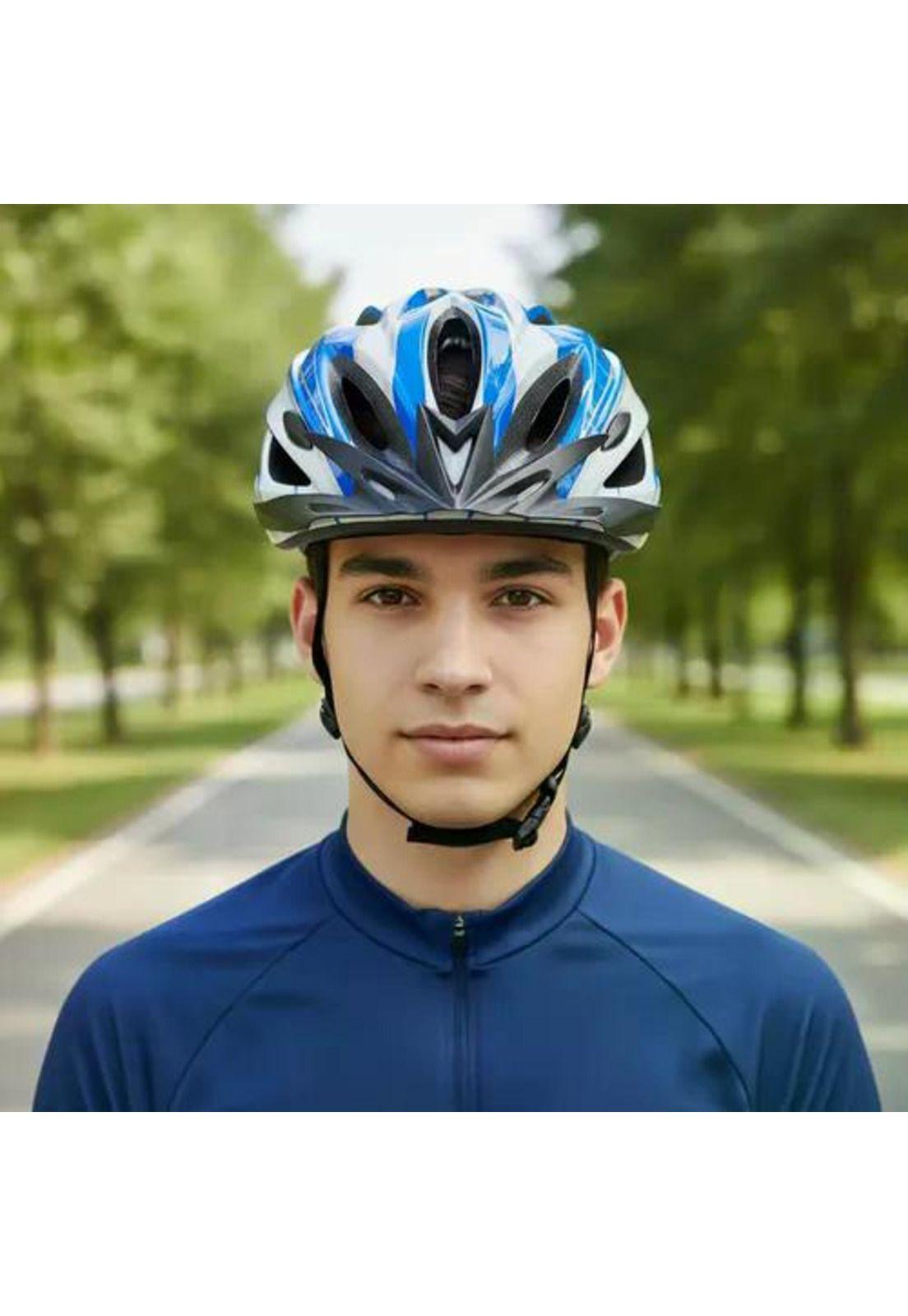 Kit Ciclista Casco Mtb Azul + Guantes Gel Dedos Cortos Azul L-2