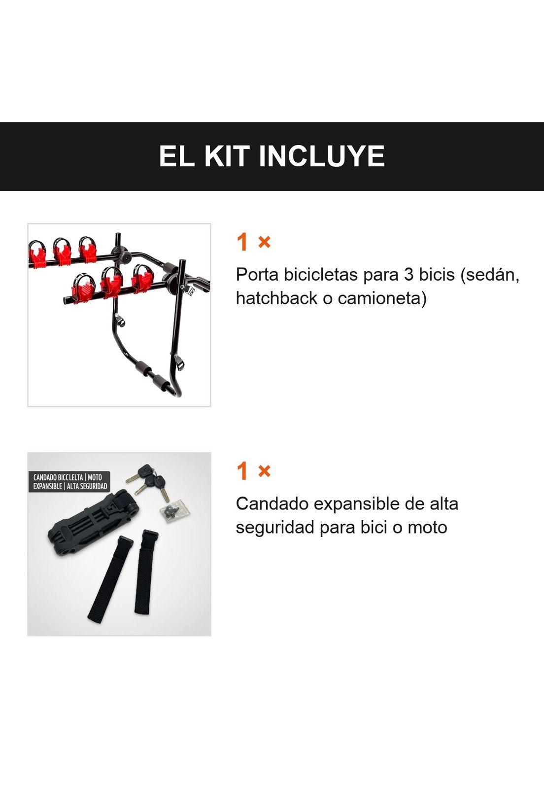 Kit Porta Bicicletas 3 Soportes + Candado Expansible Negro-1