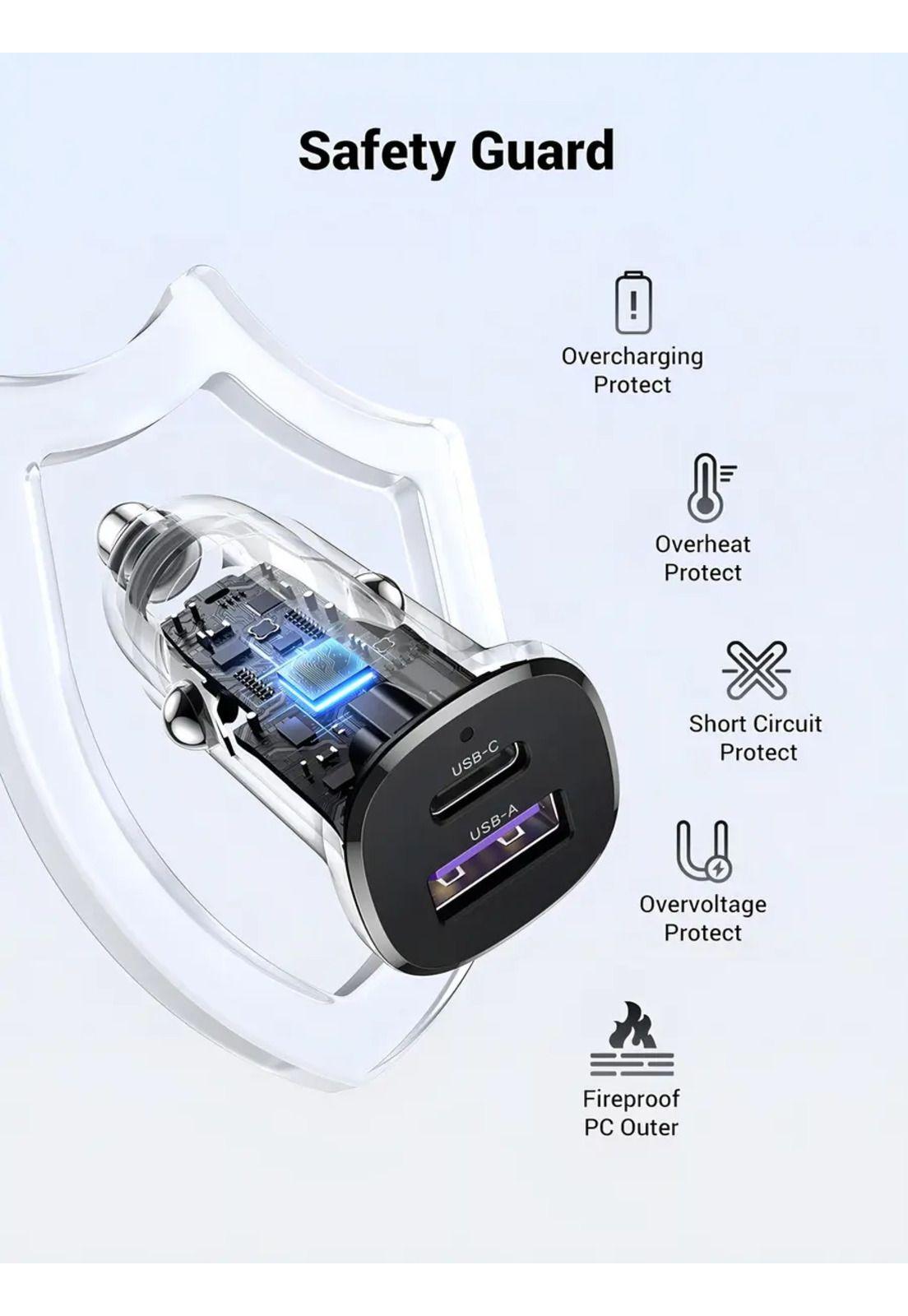 Cargador Para Auto Dual Usb + Tipo C 30w Carga Rapida Ugreen Color Negro-9