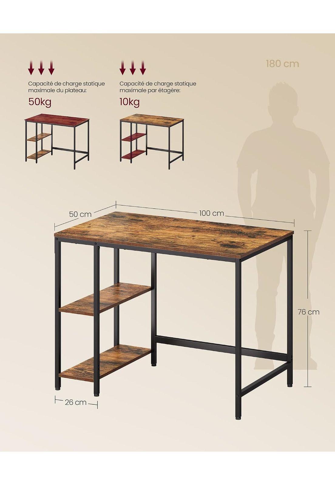 Escritorio Moderno VASAGLE Con Repisas Madera Y Metal 100 cm-2