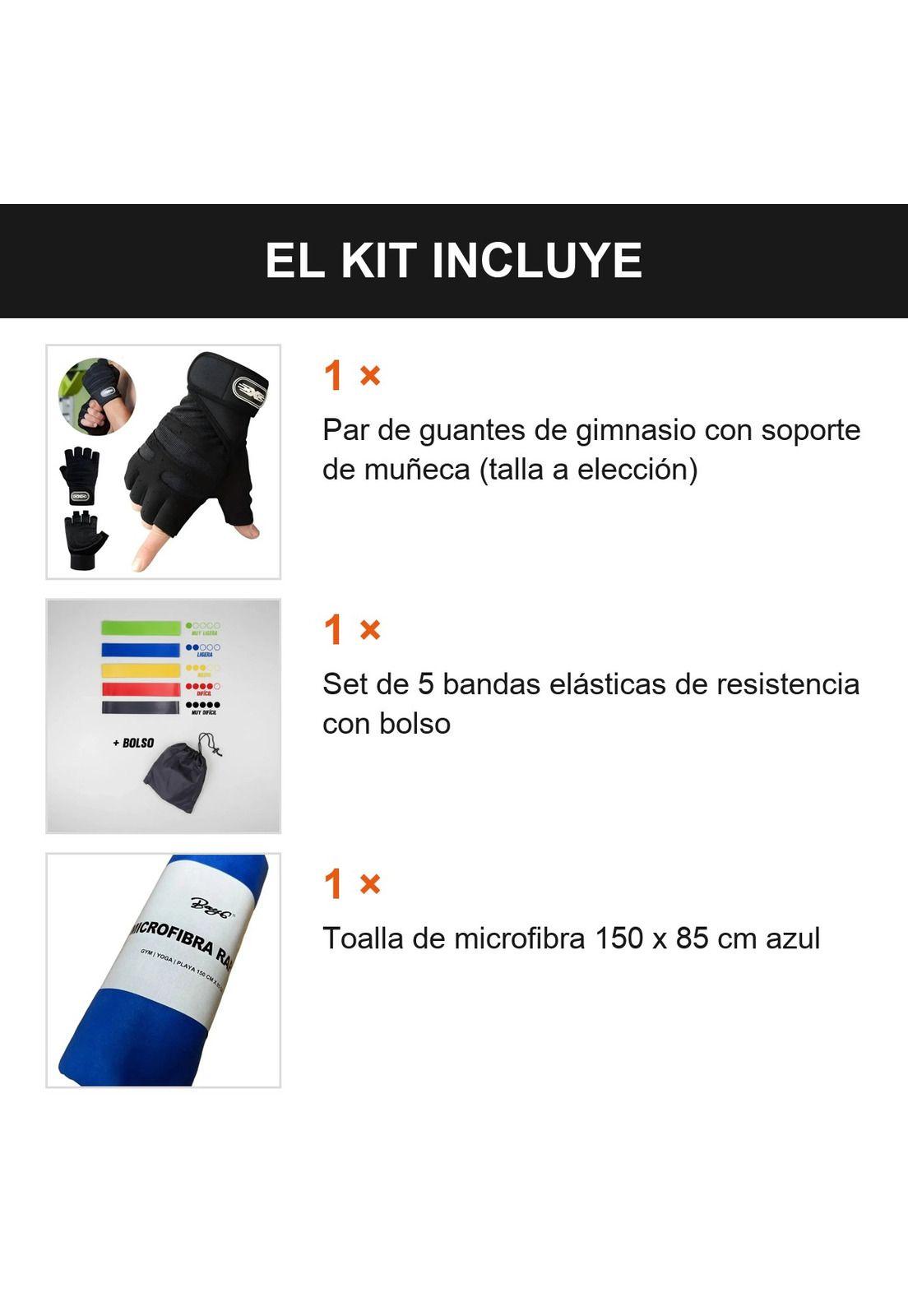 Kit Gym Inicial Guantes + Bandas Elásticas + Toalla Microfib Negro L-7