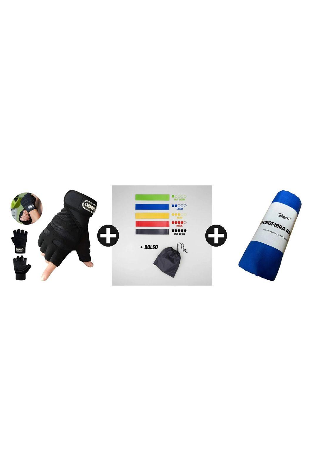 Kit Gym Inicial Guantes + Bandas Elásticas + Toalla Microfib Negro Xl-0