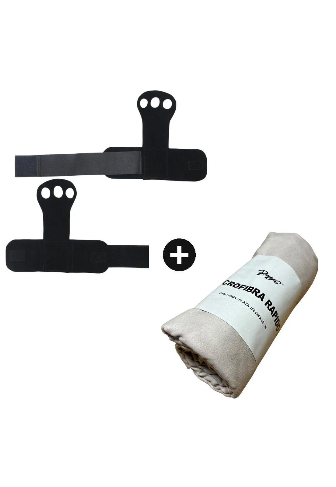 Kit Crossfit Calleras De Cuero 3 Dedos + Toalla Microfibra Negro Liso M-0
