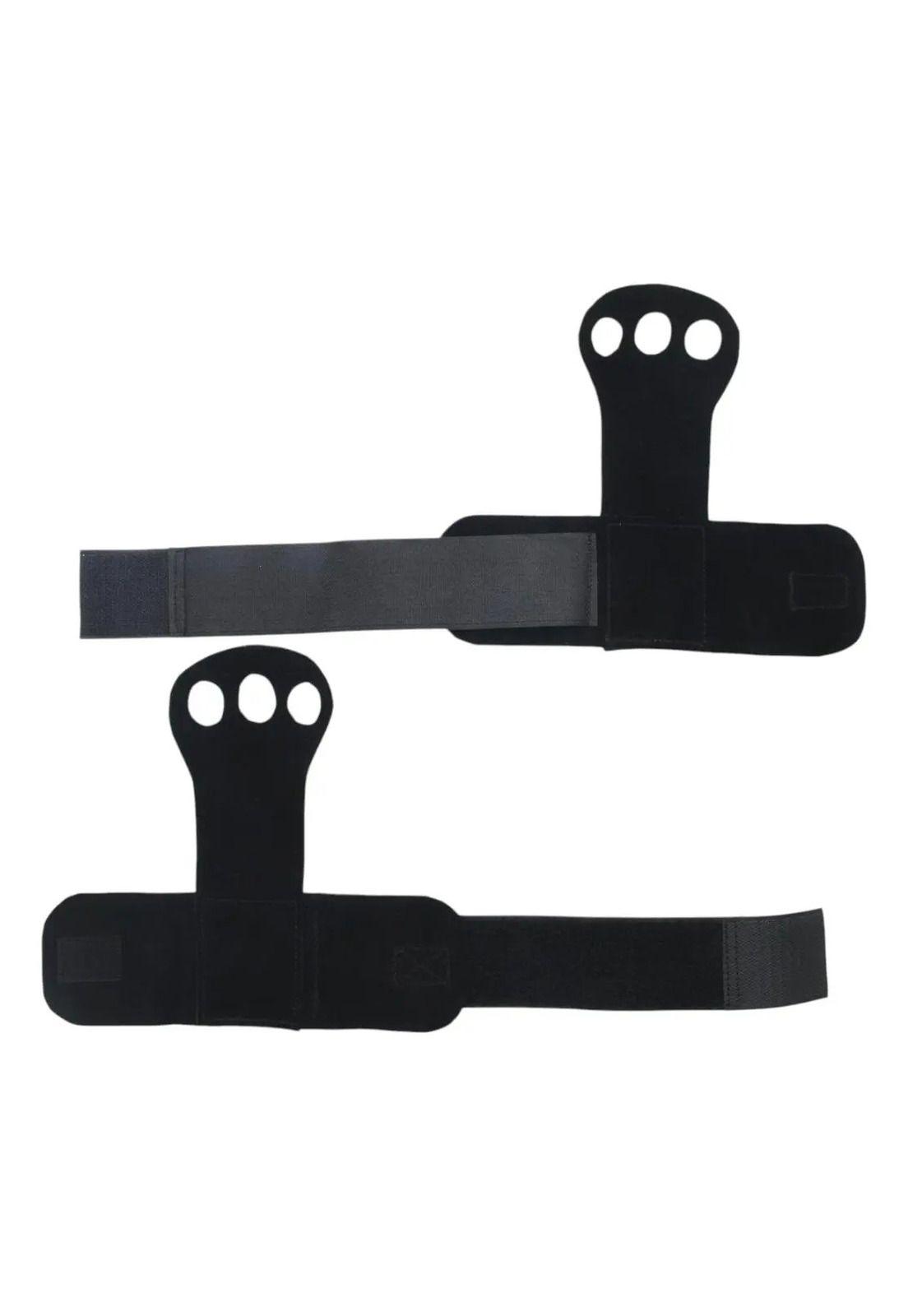 Kit Crossfit Calleras De Cuero 3 Dedos + Toalla Microfibra Negro Liso M-2