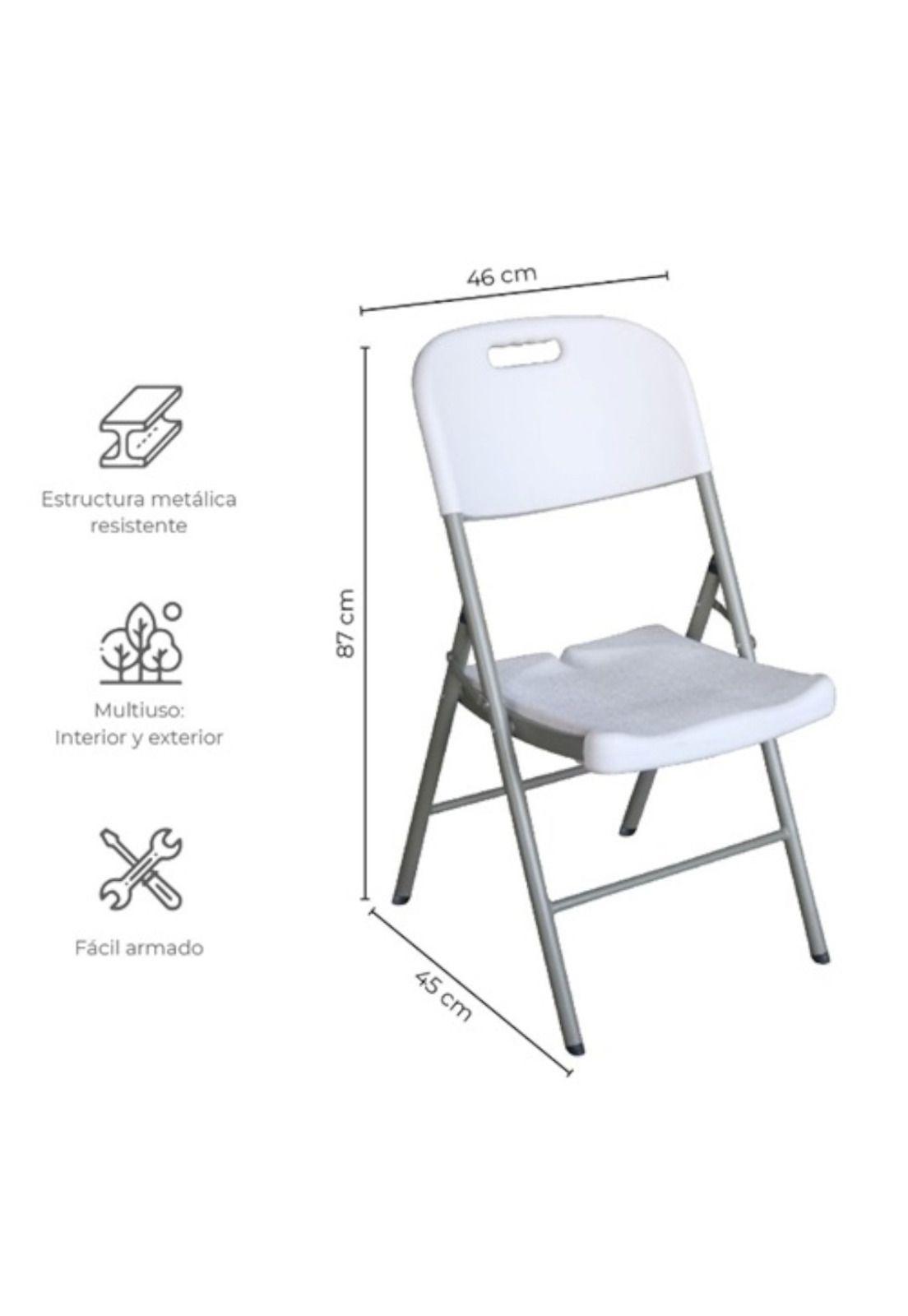 Set X4 Sillas Plegables De Plastico Para Fiestas Y Eventos Color Blanco-2