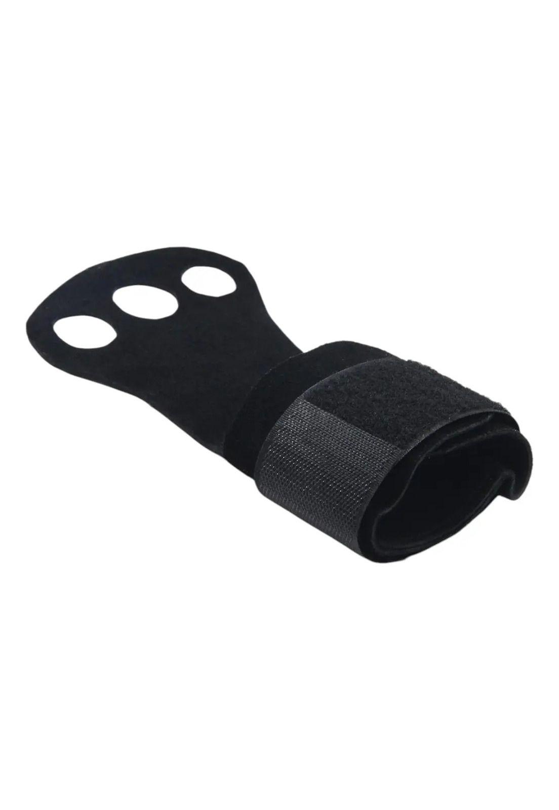 Kit Crossfit Calleras De Cuero 3 Dedos + Toalla Microfibra Negro Liso L-3