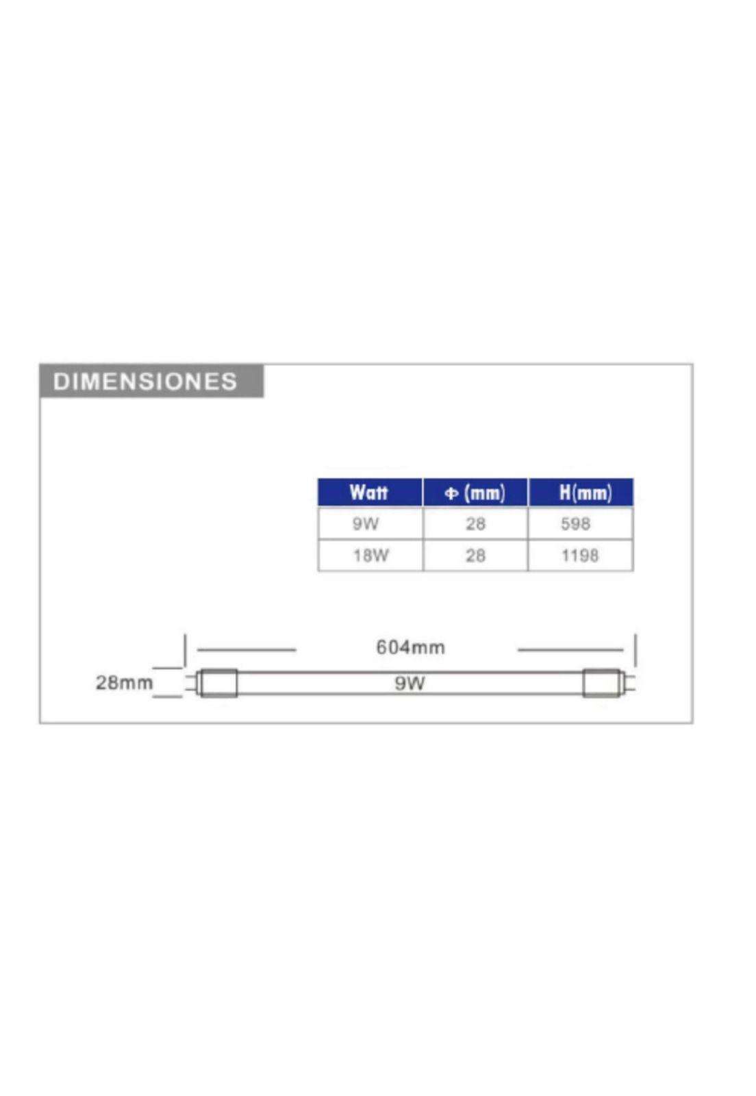 Tubo LED 9W 6500K - Luz día, 600mm x 25 unidades-2