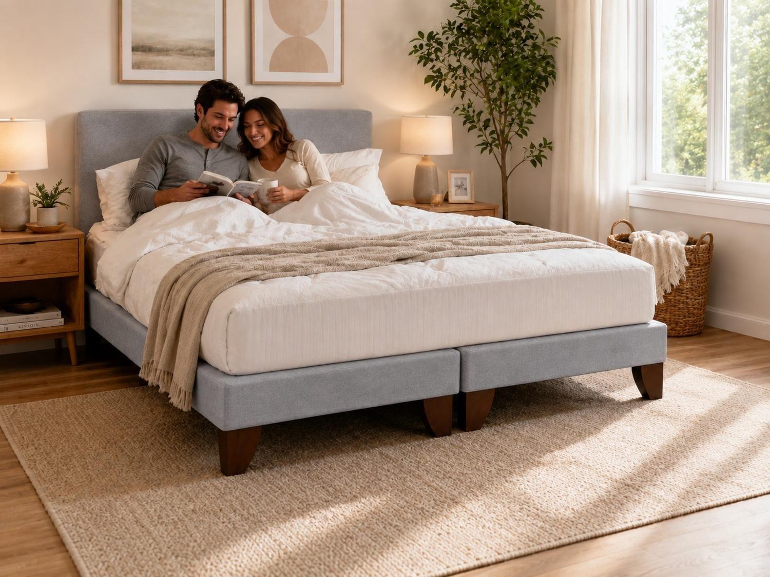 Base De Cama Europea 2 Plazas Dividida 190 Cm Largo - Gris Plata-4