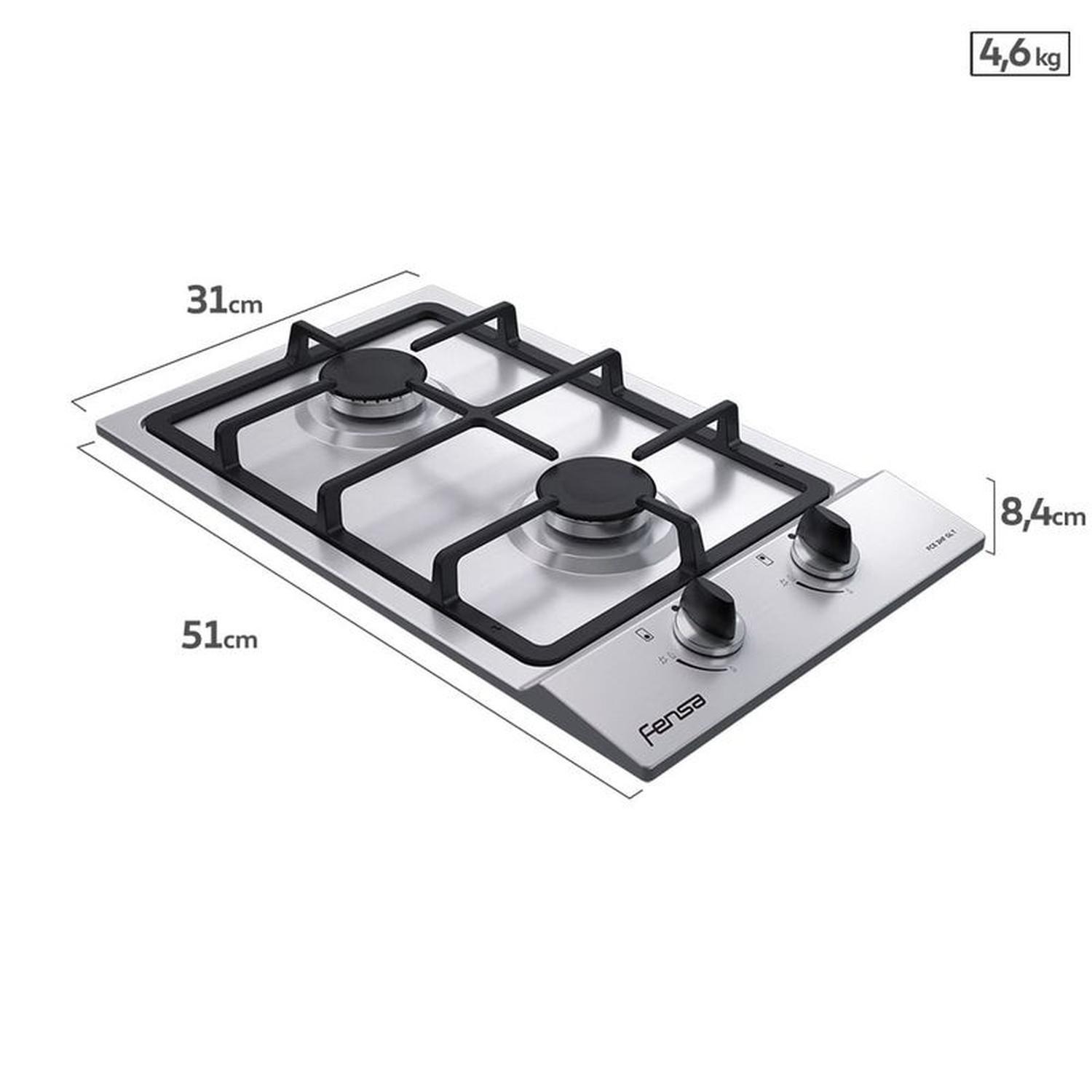 Encimera a Gas Fensa 2 Platos FCE 2HF GL T Inox-2