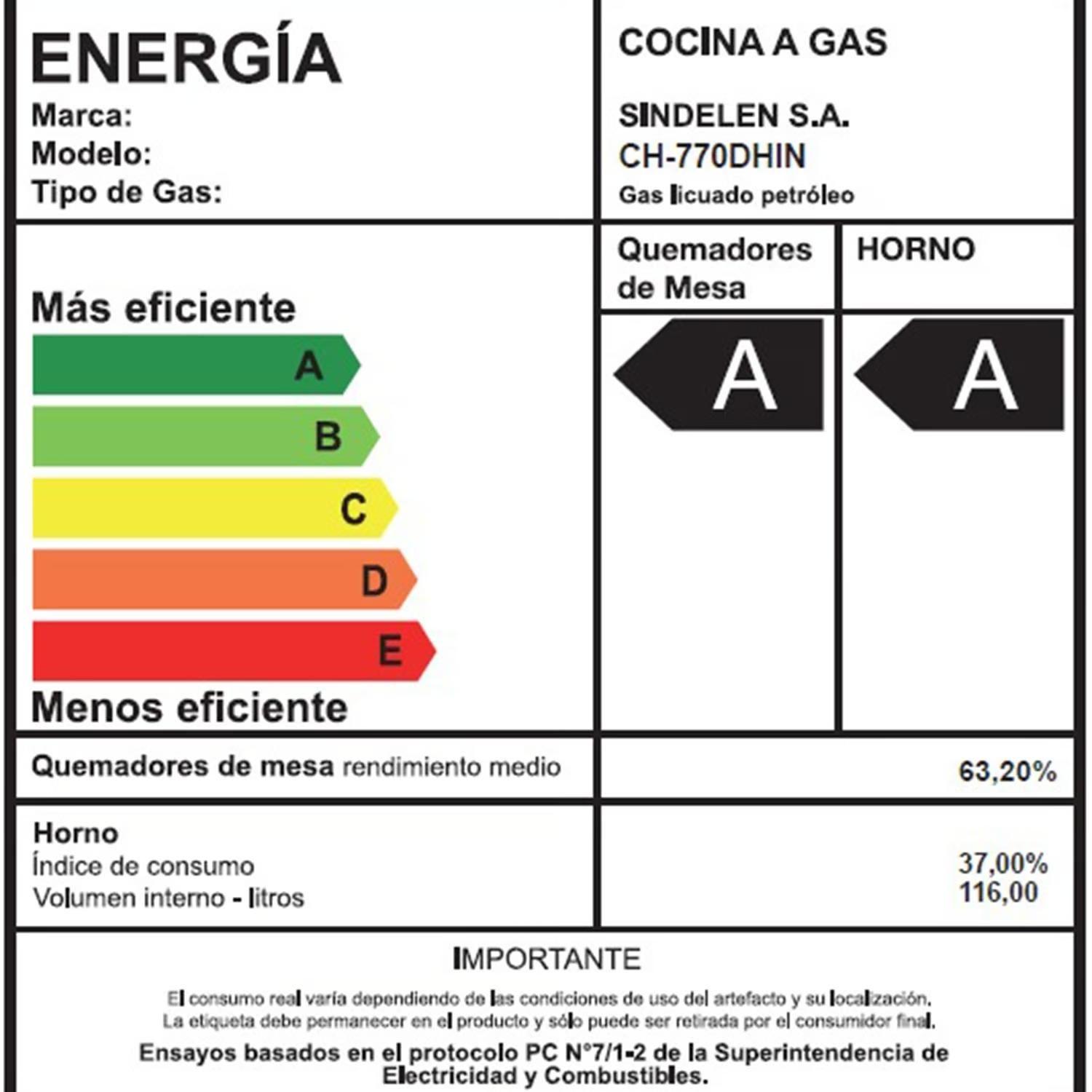 Cocina 5 Quemadores Doble Horno Gas Licuado Sindelen Ch-770Dhin-6