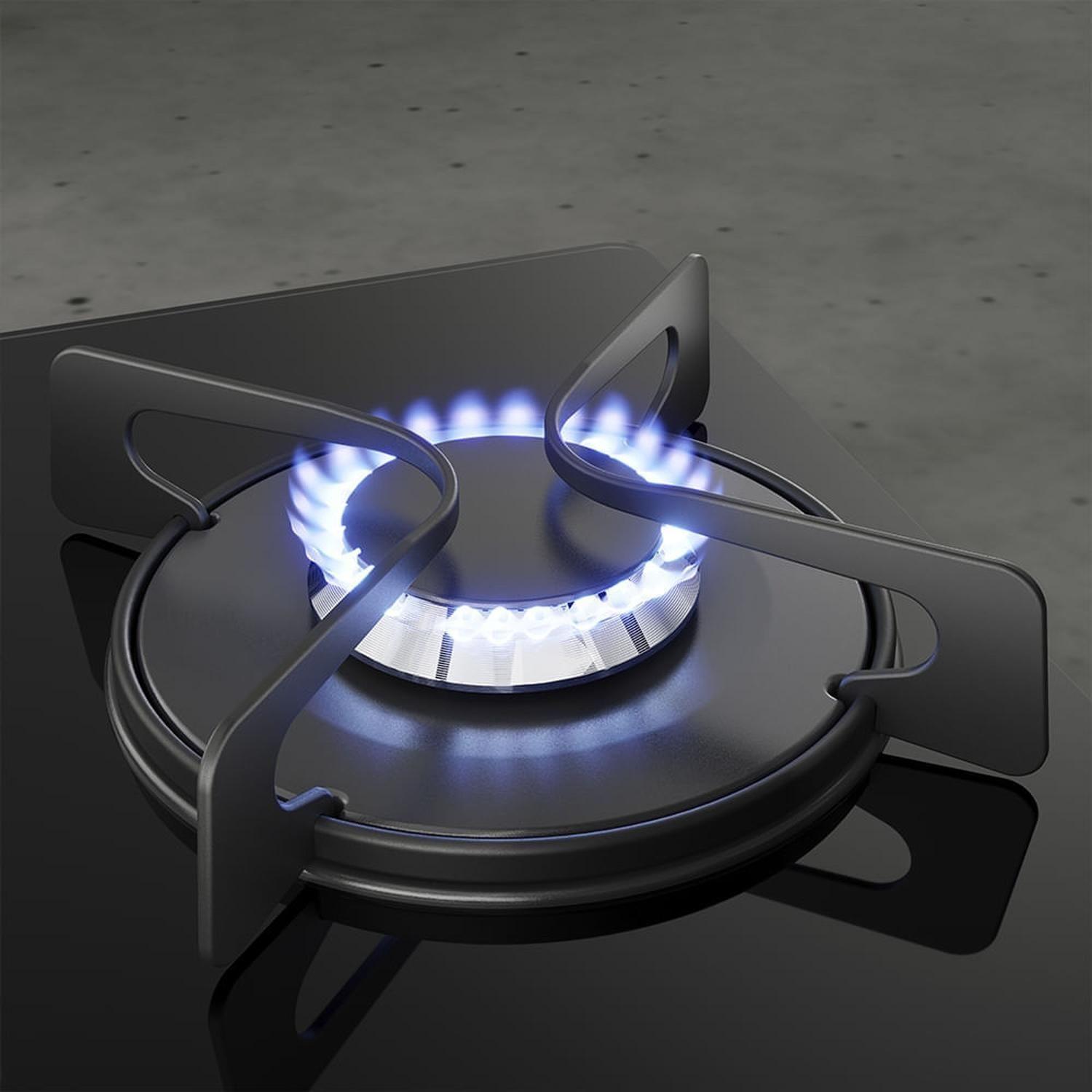 Encimera a Gas 4 Platos Fensa Vidro Templado y Encendido Eléctrico F GC60V A Negra-2