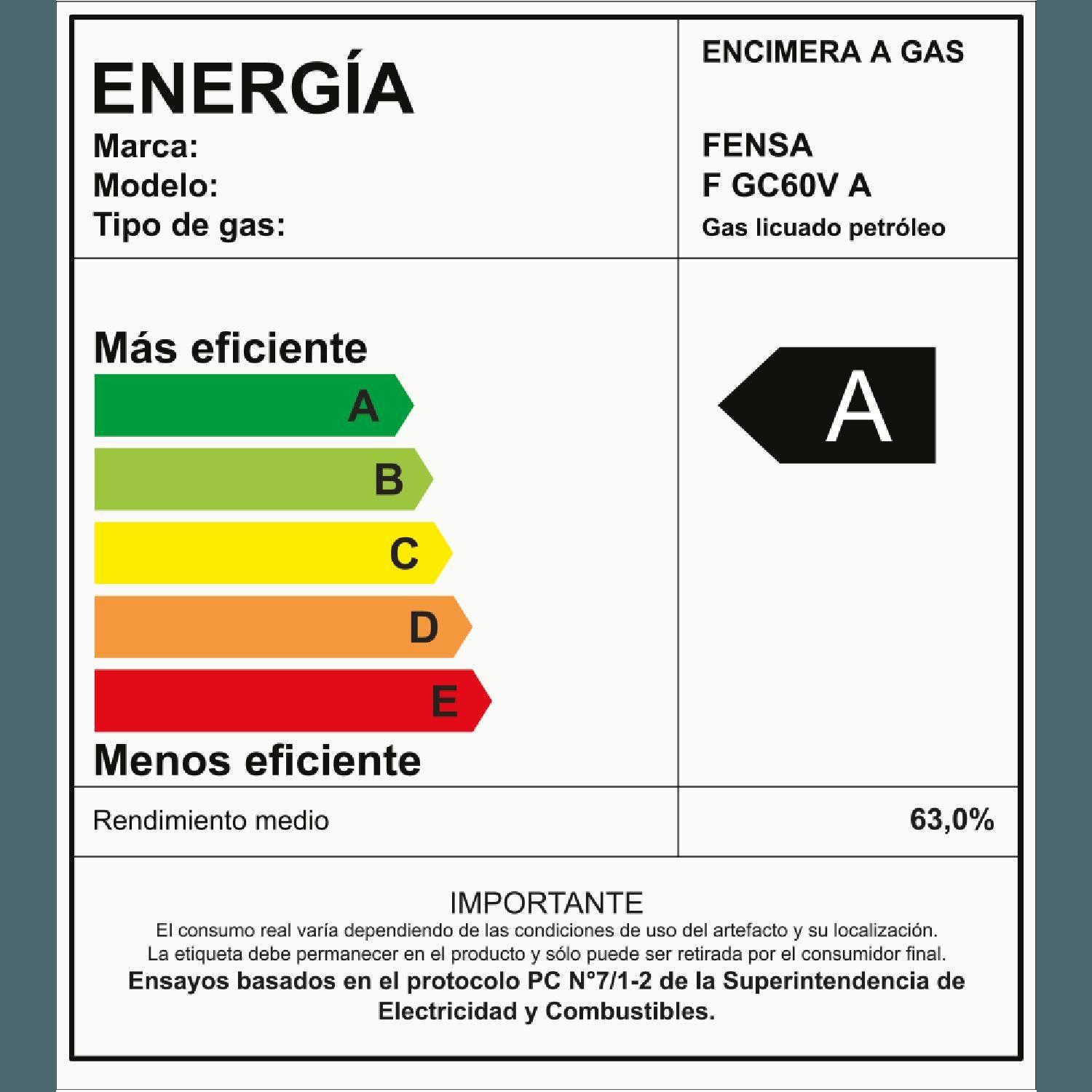 Encimera a Gas 4 Platos Fensa Vidro Templado y Encendido Eléctrico F GC60V A Negra-5