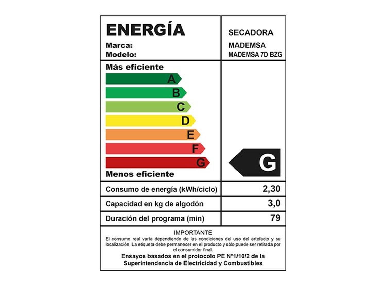 Secadora Mademsa Carga Frontal 7 kg 7D bzg Blanca-6