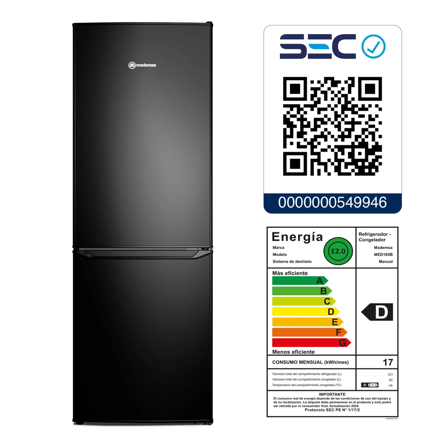 Refrigerador Mademsa 173L Frío Directo Bottom Freezer MED165B Negro-5