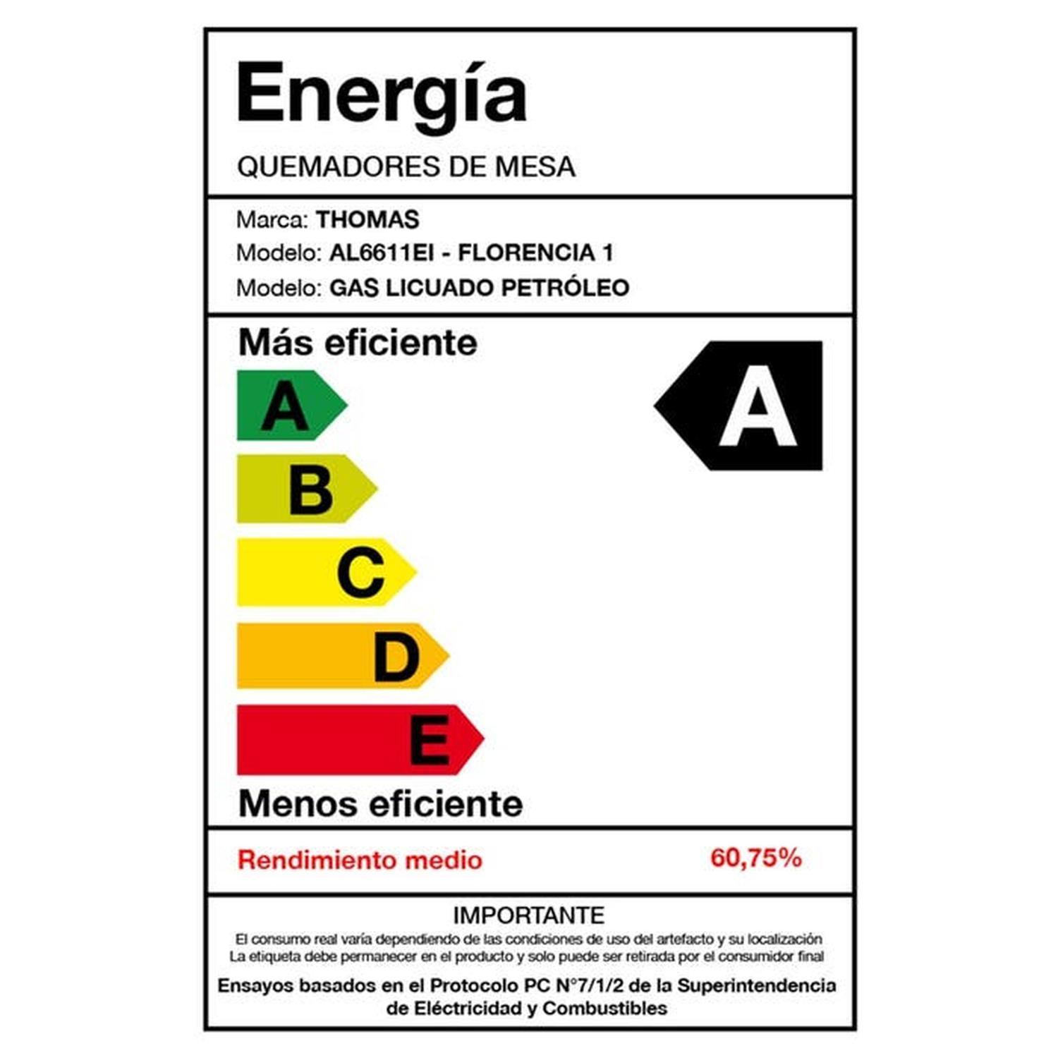 Cocina a Gas Thomas 4 Platos con Horno 70 Litros Acero Florencia 1 AL6611EI-7