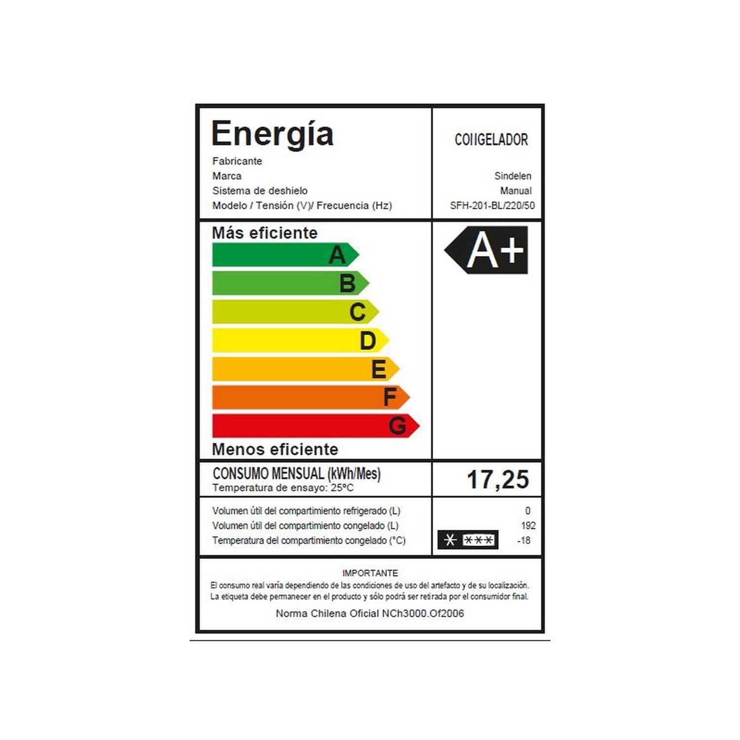 Congelador/Freezer Sindelen Horizontal 192 Litros SFH-201BL-6