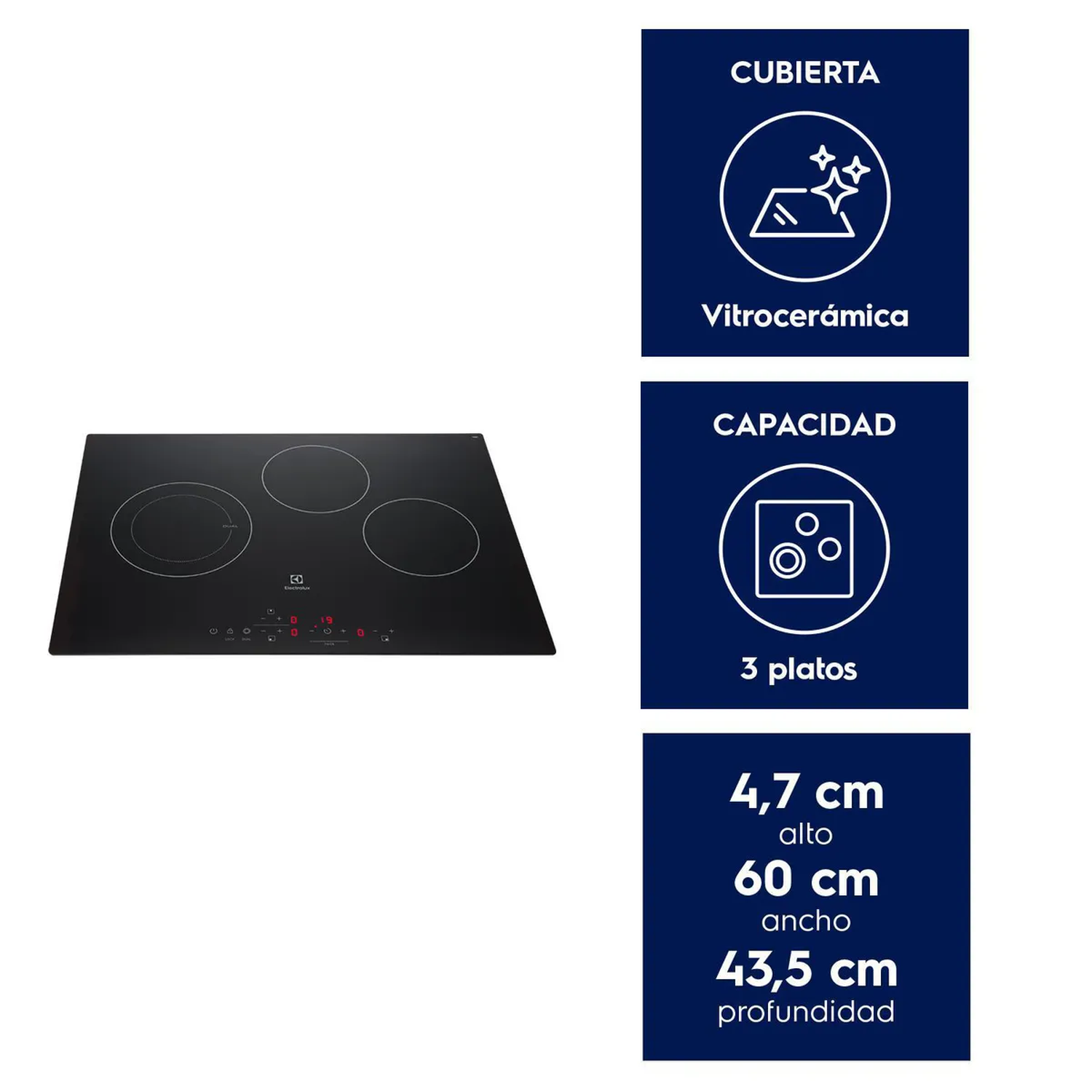 Encimera Vitrocerámica Electrolux 3 Platos VE6DT-3