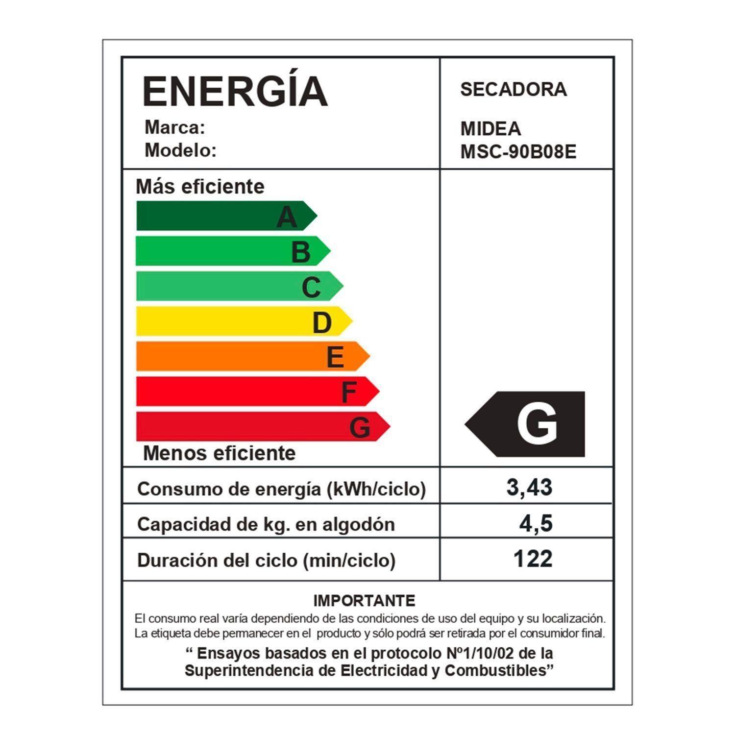 Secadora Eléctrica De Condensacion 9 Kg Msc-90B08E Midea-6
