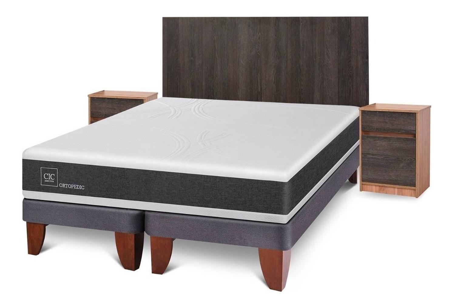 Cama Europea Cic Ortopedic 2 Plazas + Muebles Espresso-5