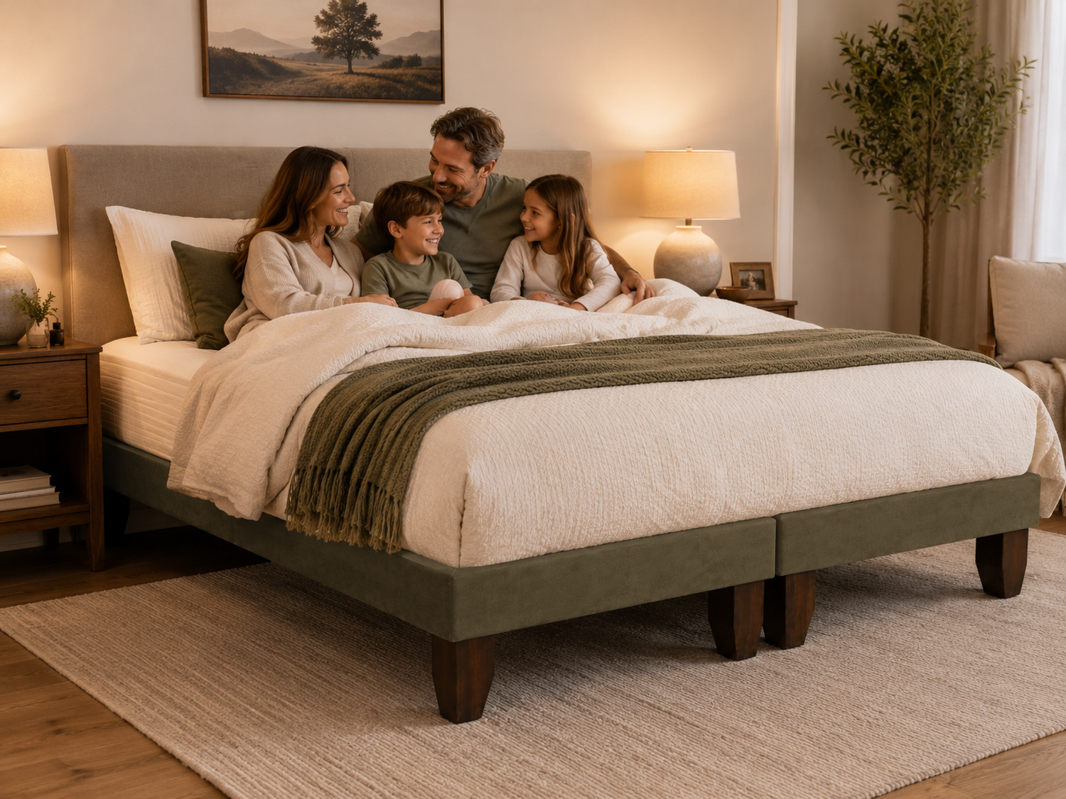 Base De Cama Europea 2 Plazas Dividida Verde Oliva 190 Cm Largo-4