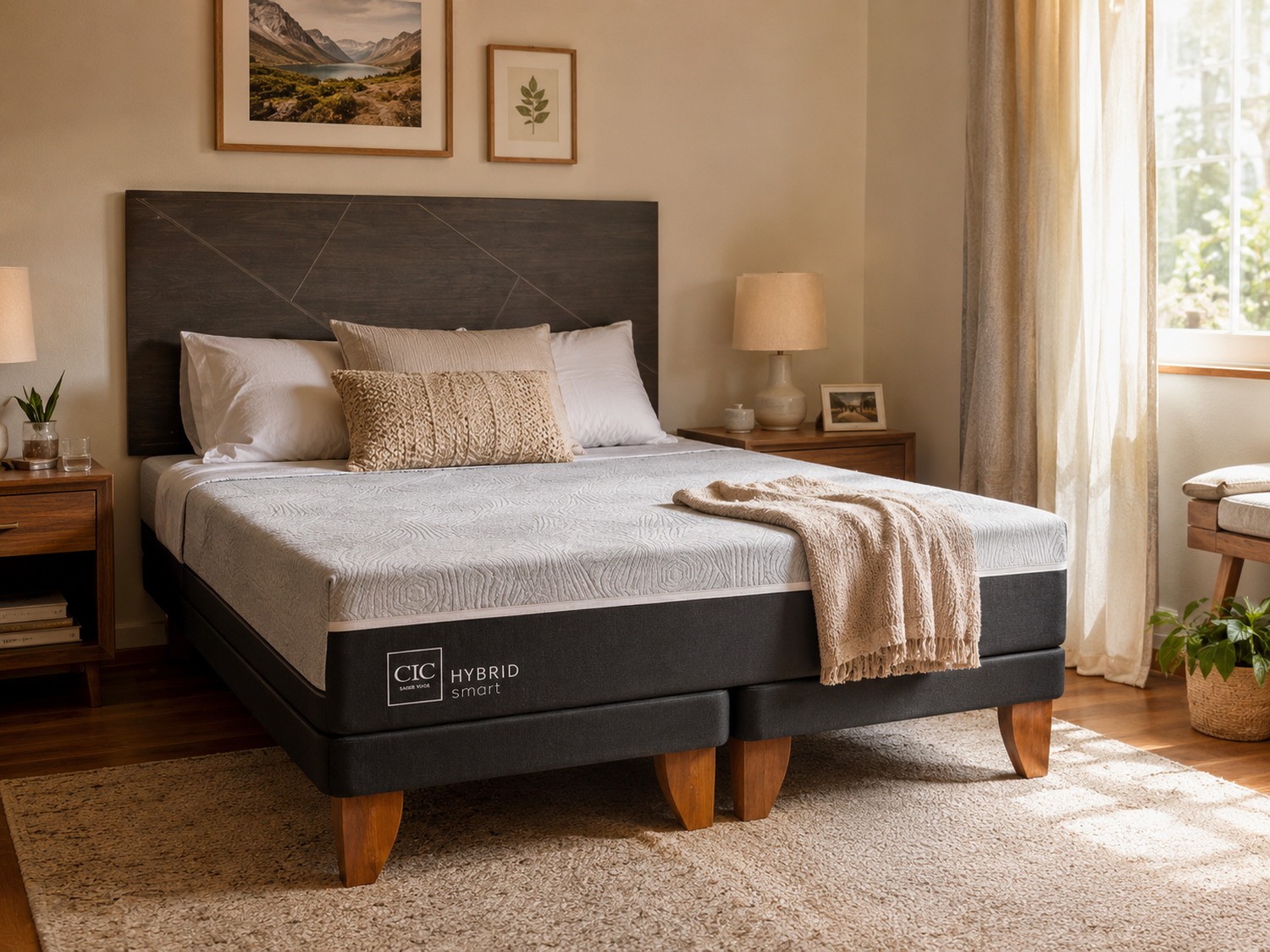 Cama Europea King Hybrid + Respaldo Villarrica Gris-4