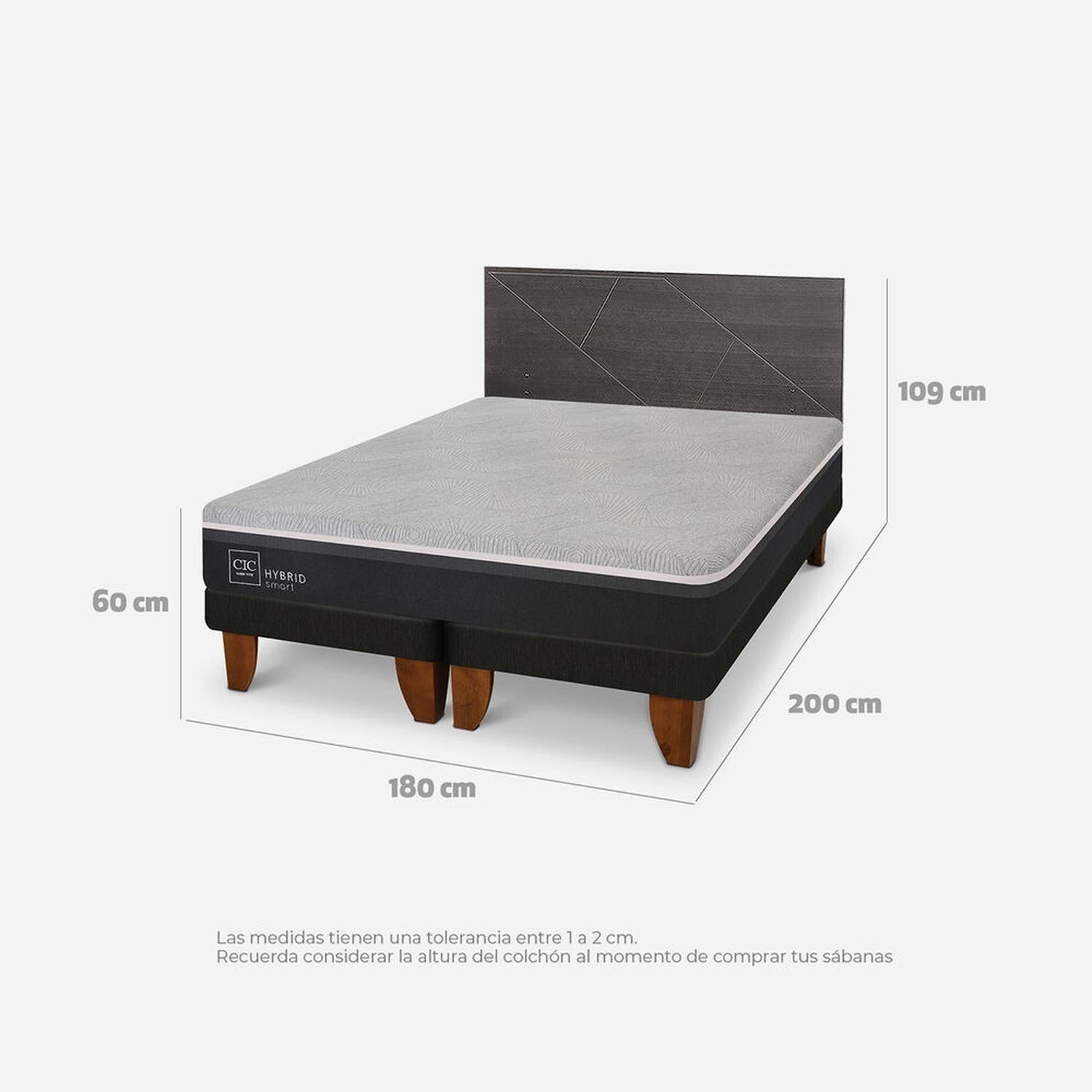 Cama Europea King Hybrid + Respaldo Villarrica Gris-7