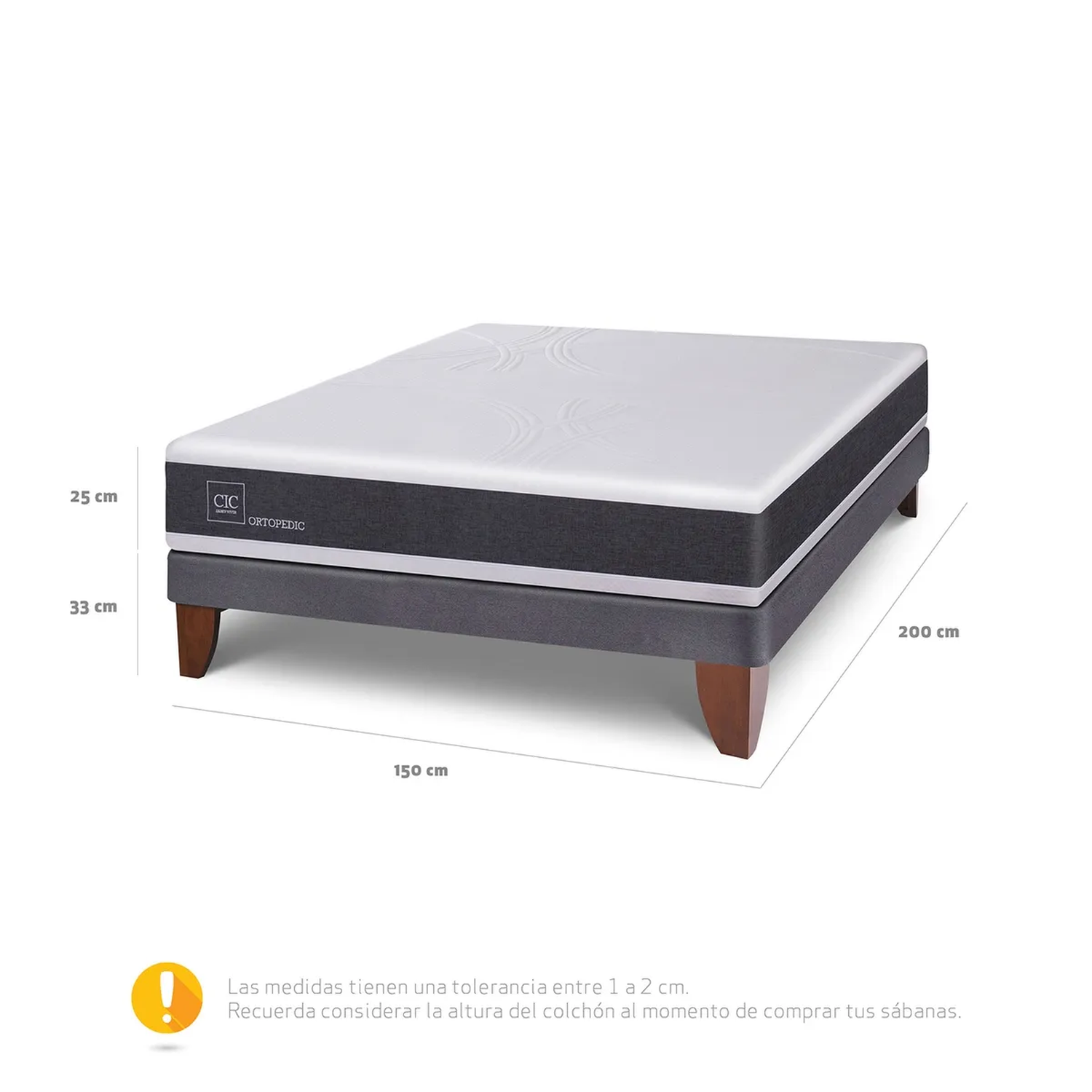 Cama Europea 2 Plazas CIC Ortopedic Base Normal 150x200 cm-6