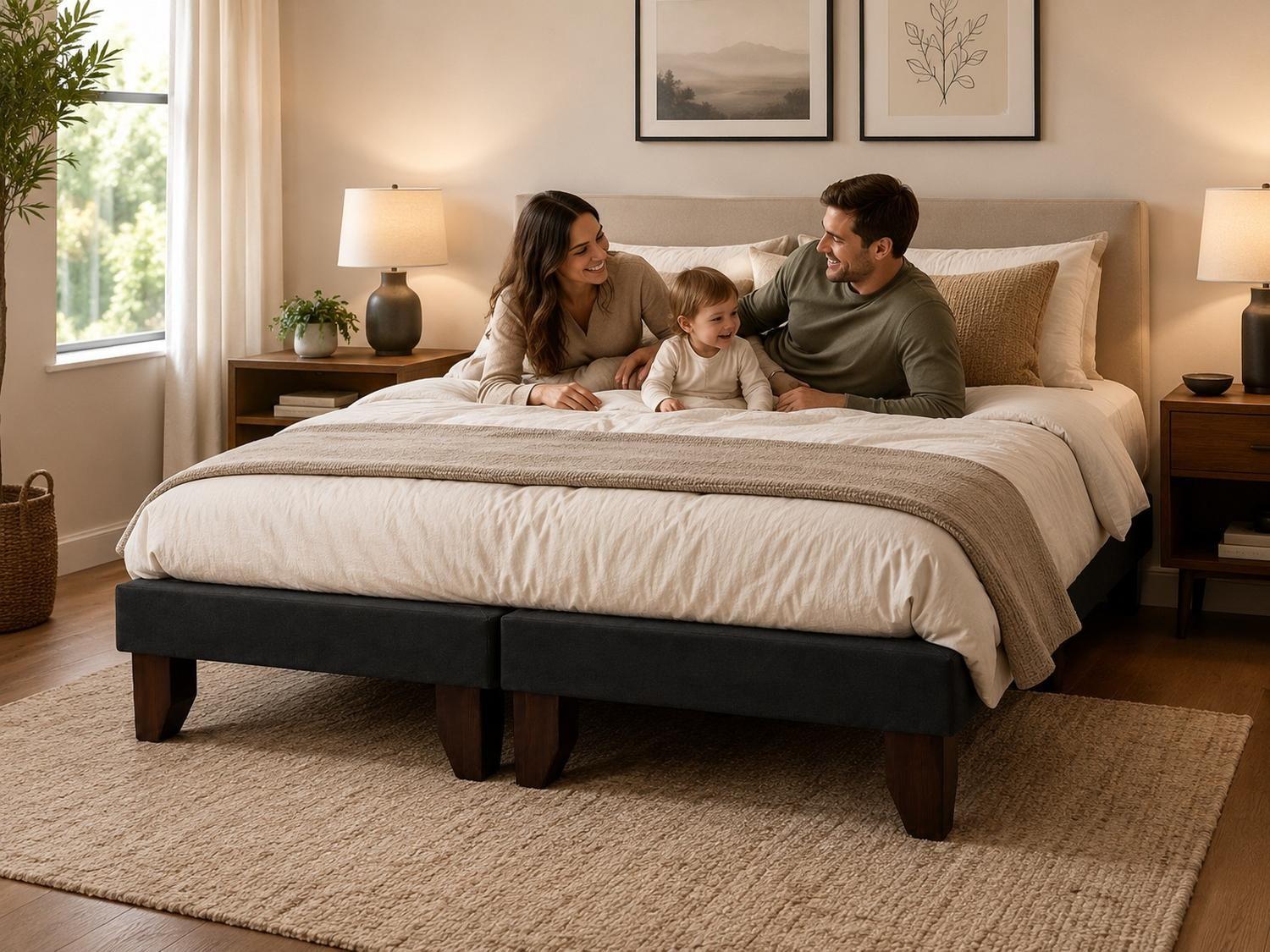 Base De Cama Europea 2 Plazas Dividida 190 Cm Largo - Negro-4