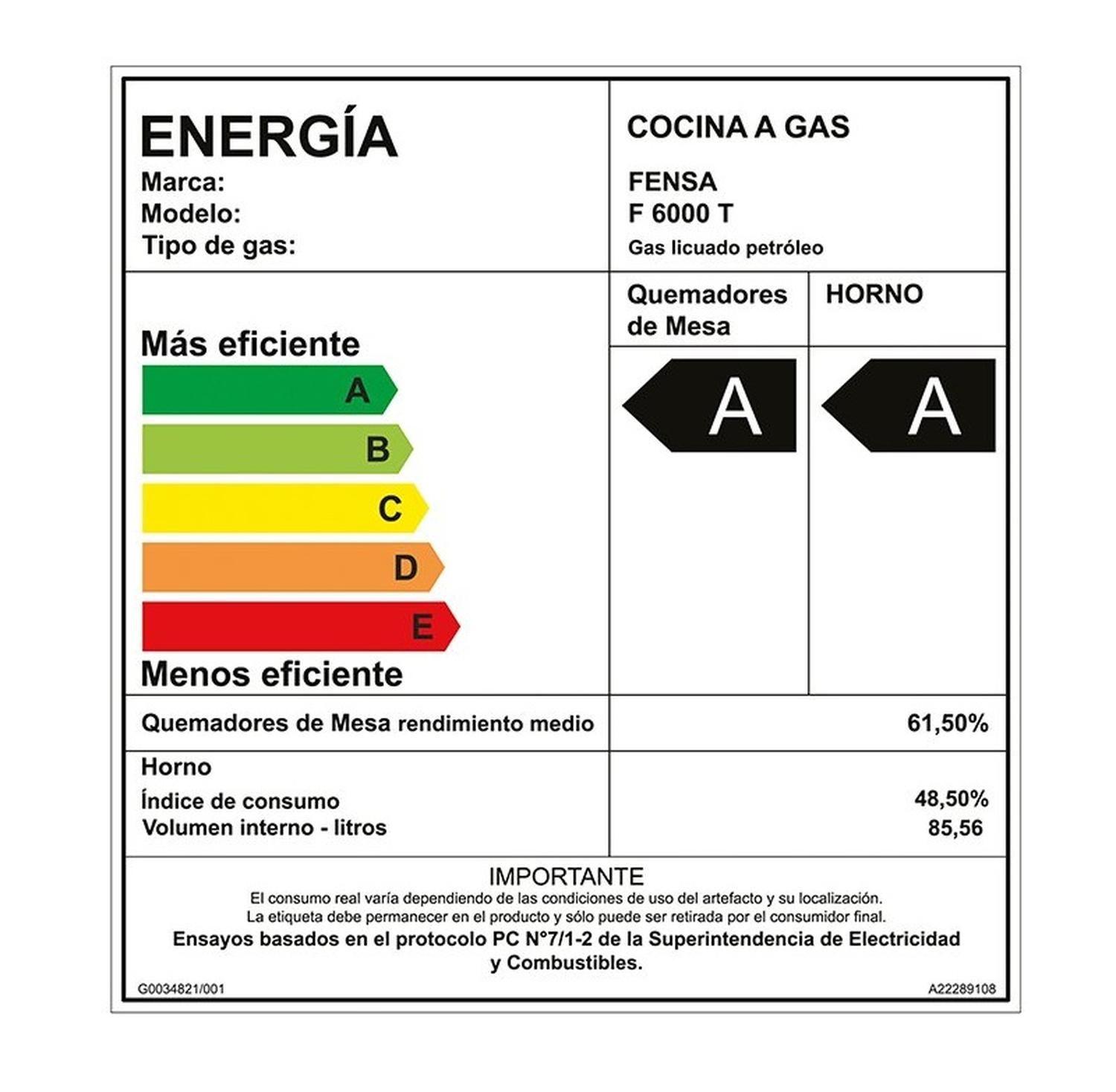 Cocina a Gas 5 Platos Fensa Experience F 6000 T-5