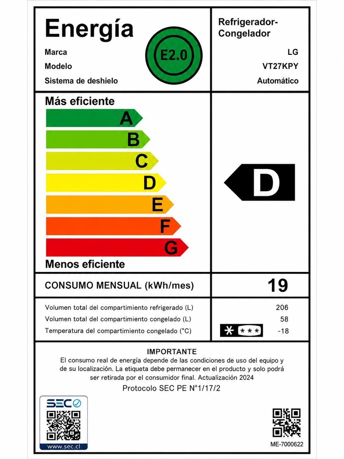 Refrigerador No Frost Top Freezer LG VT27KPY LG con dispensador 264L-9