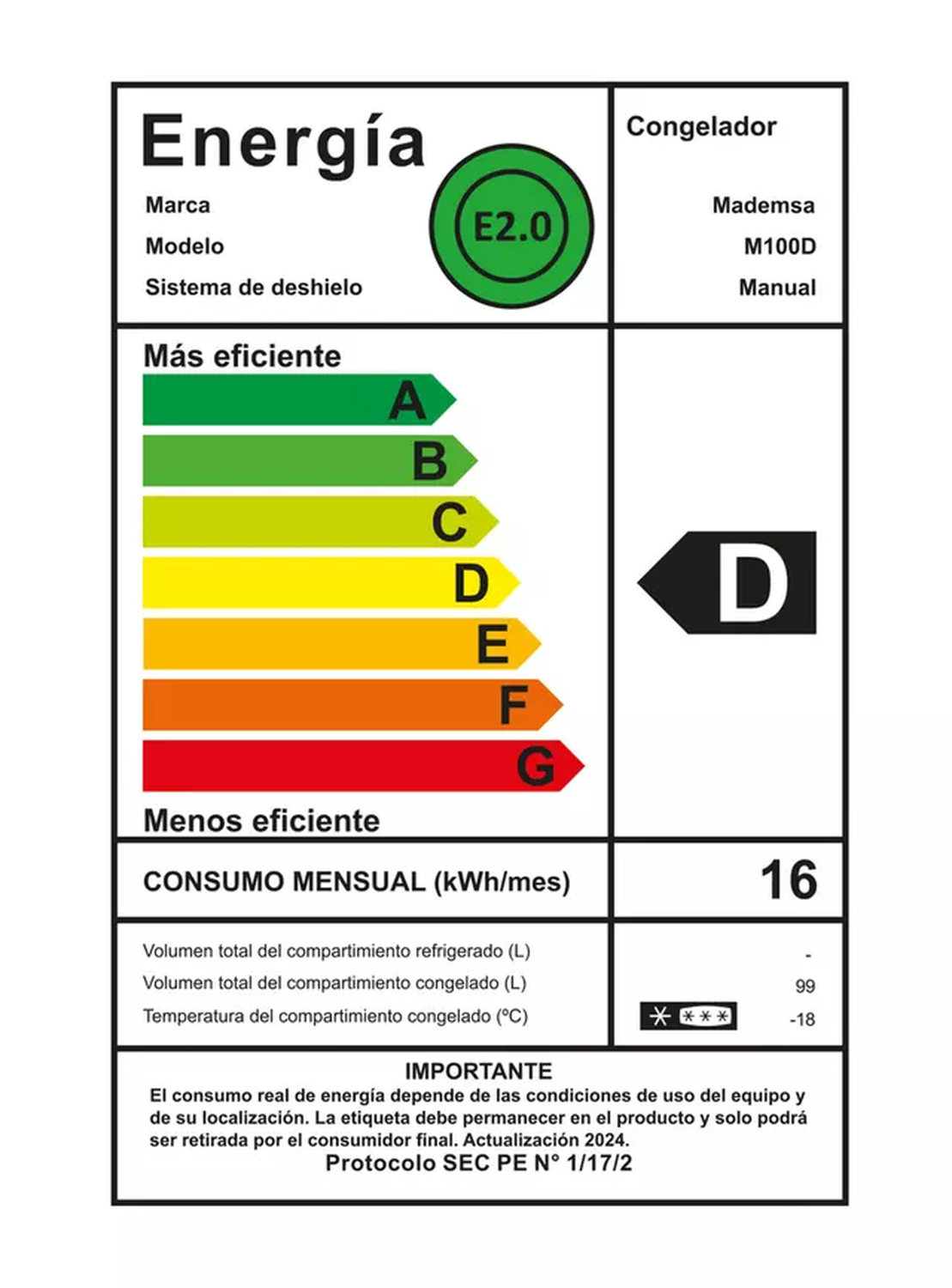 Freezer Horizontal Mademsa Dual Frío Directo 99 Litros M100D-5