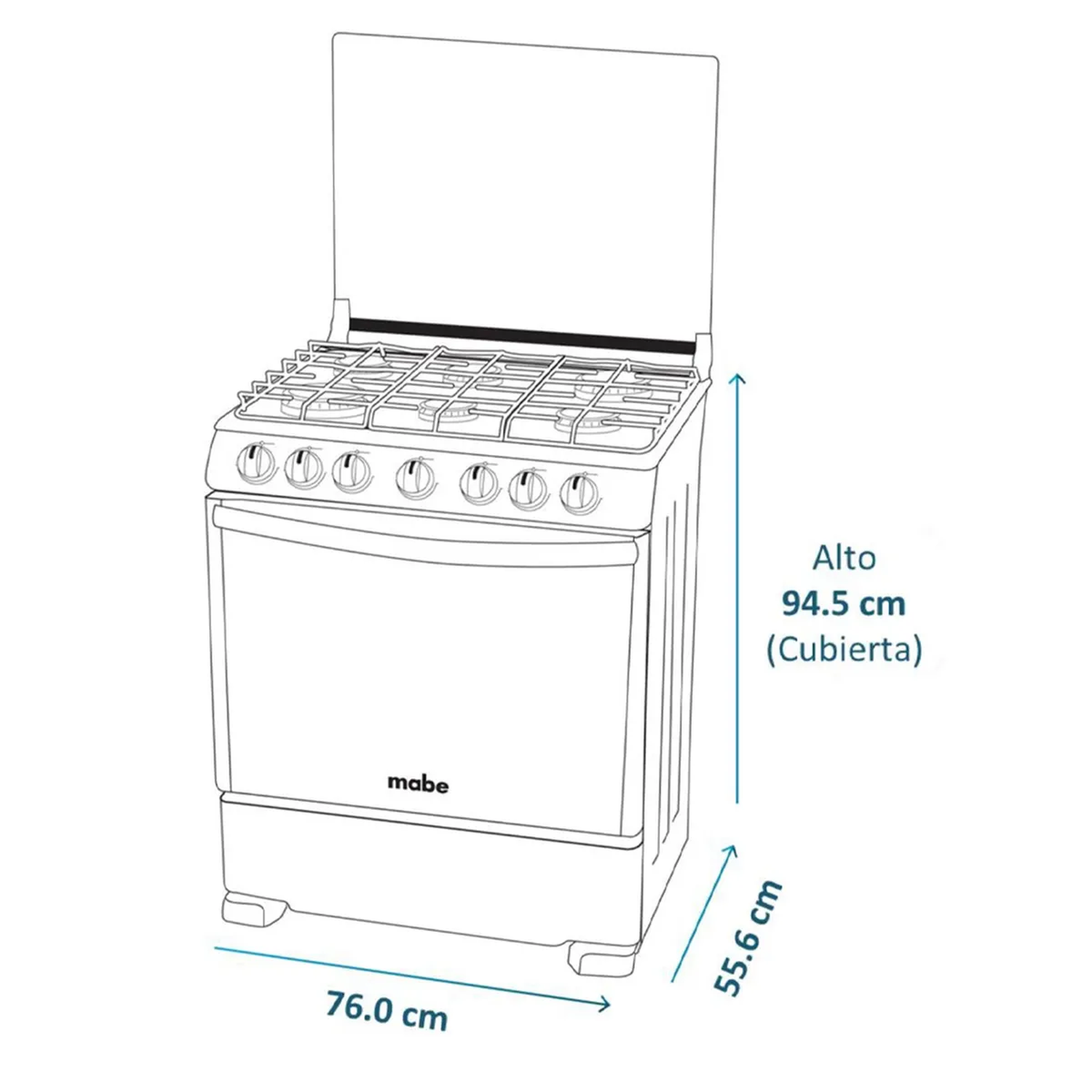Cocina a Gas Mabe 5 Quemadores Con Grill Andes7650Fx1-4