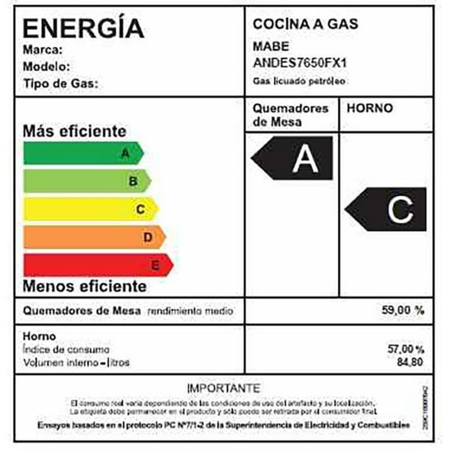 Cocina a Gas Mabe 5 Quemadores Con Grill Andes7650Fx1-6